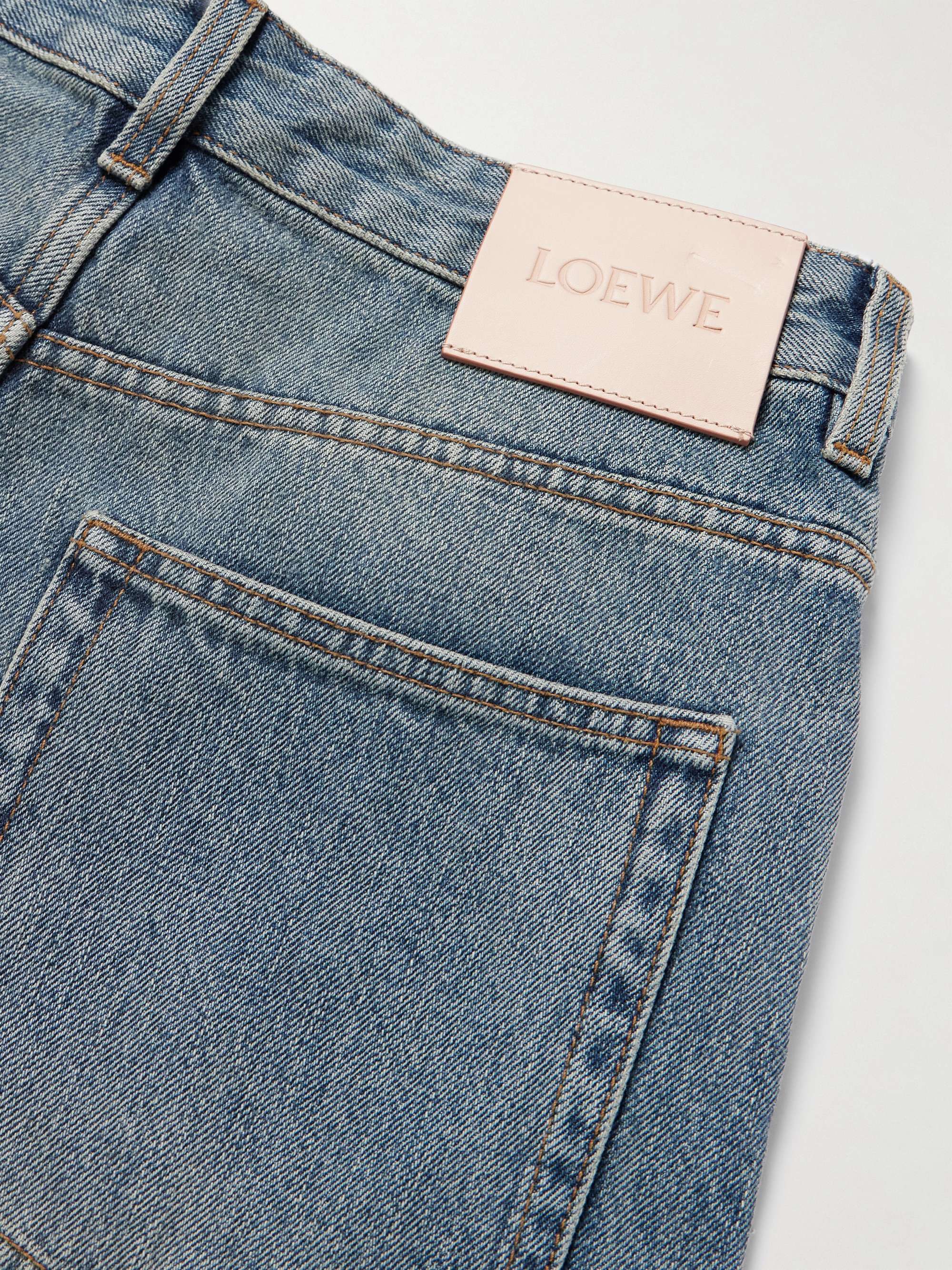 Straight-Leg Logo-Embroidered Distressed Jeans view