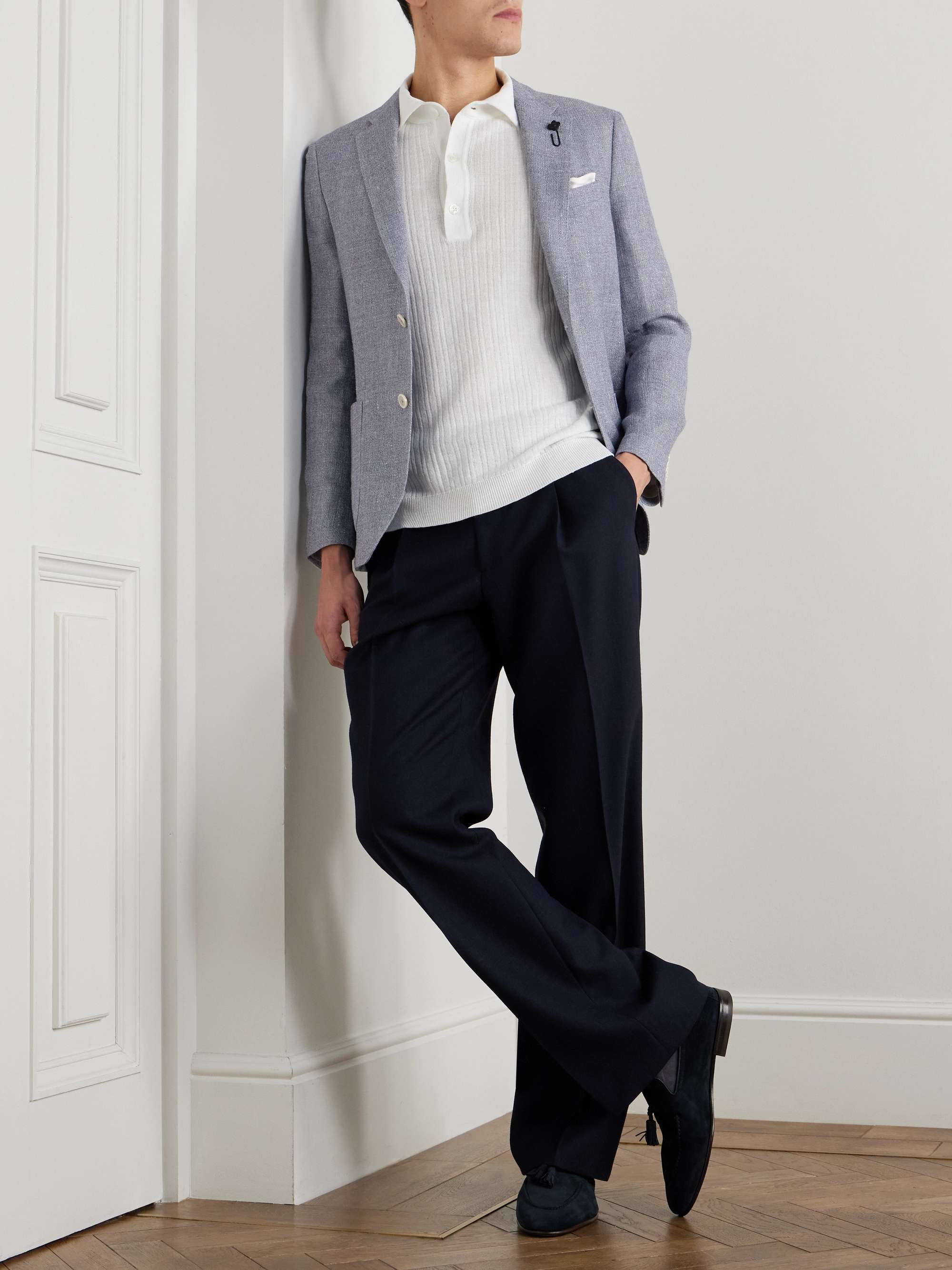 Linen and Wool-Blend Crepe Blazer view