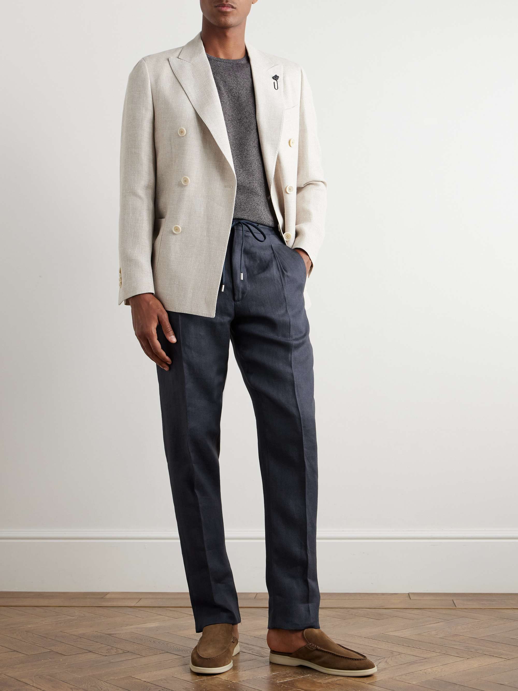 Miami Straight-Leg Pleated Linen-Twill Drawstring Trousers view