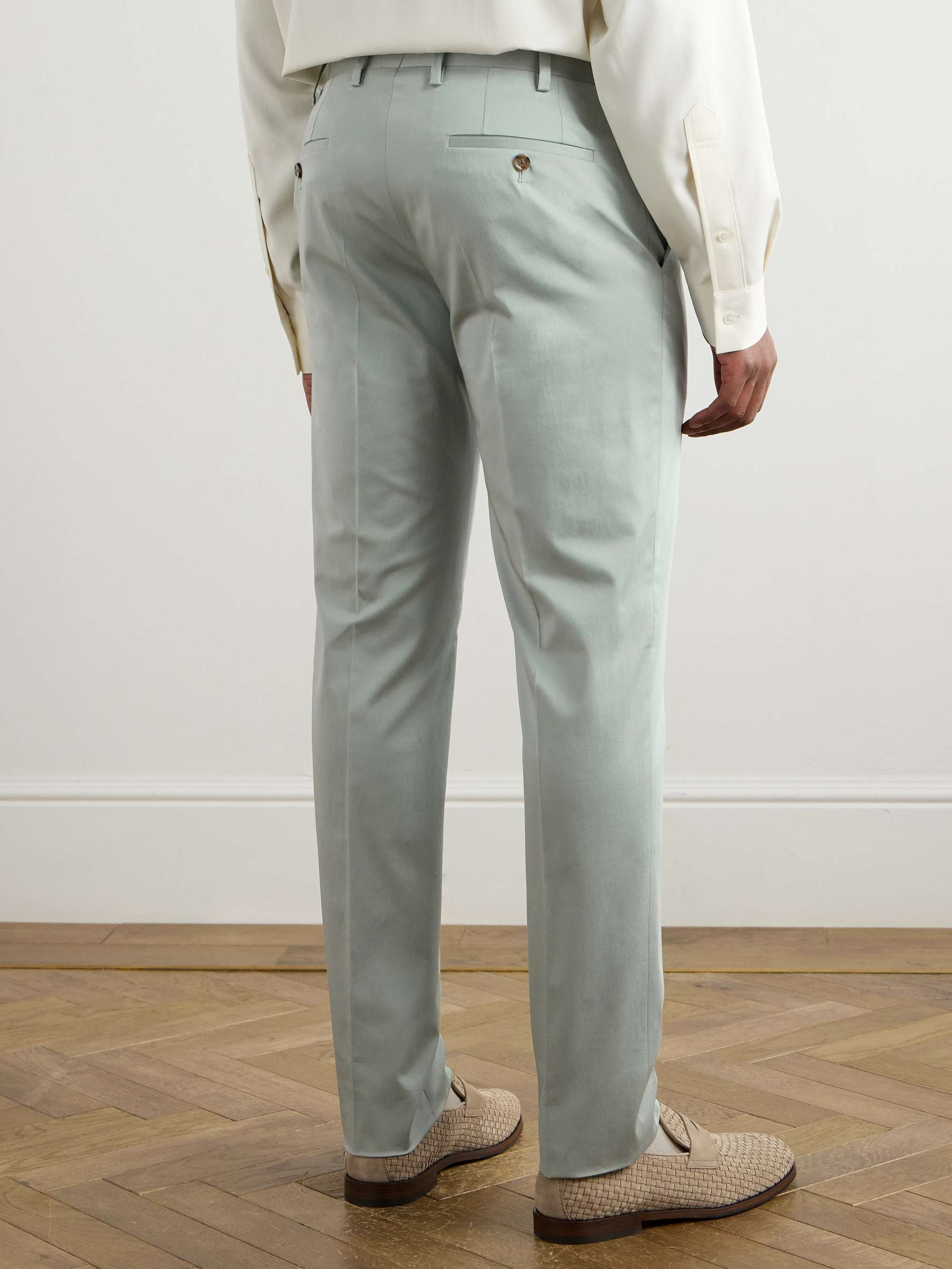 Straight-Leg Cotton-Blend Satin Suit Trousers view