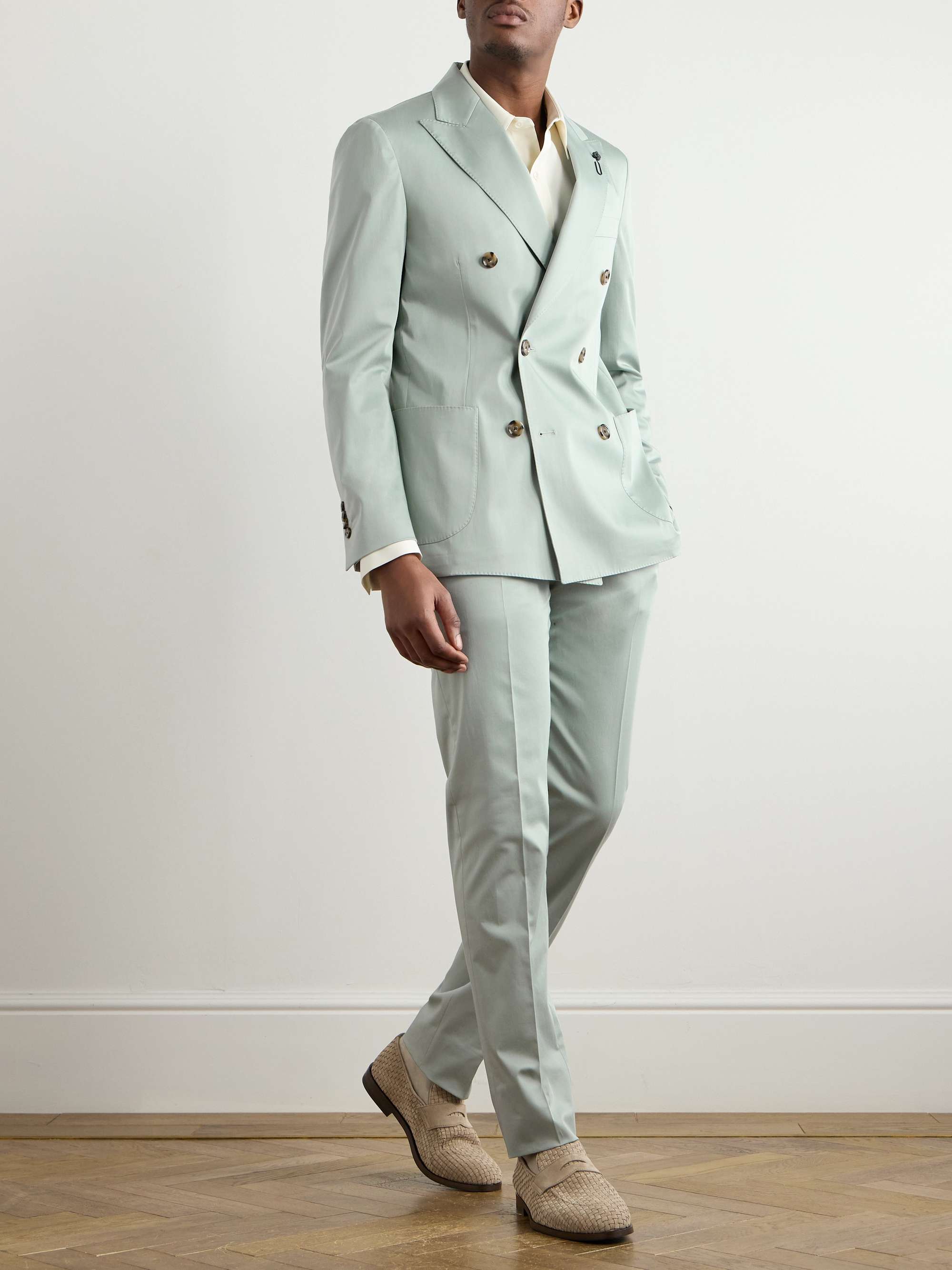 Straight-Leg Cotton-Blend Satin Suit Trousers view