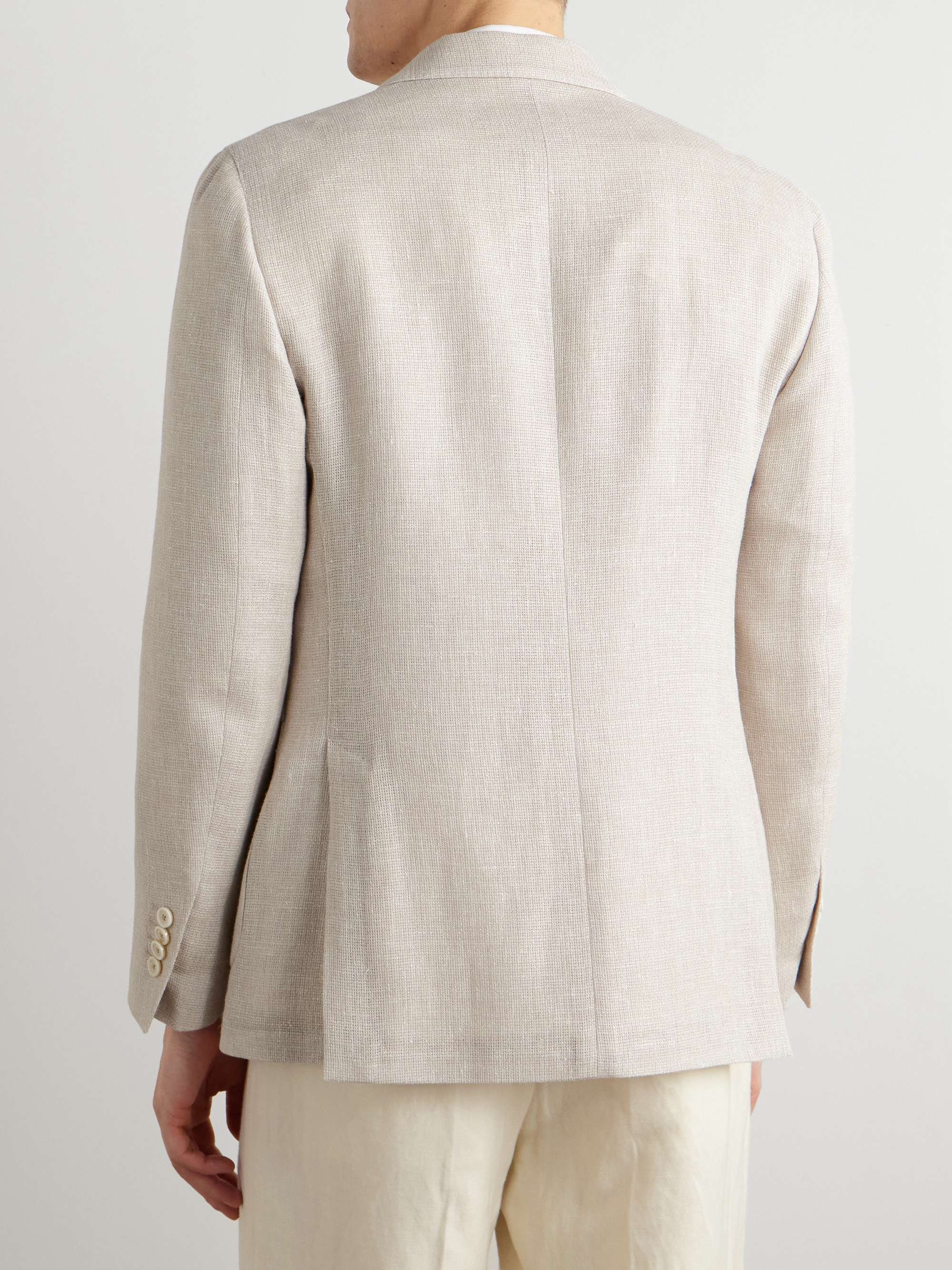 Double-Breasted Linen and Wool-Blend Crepe Blazer view