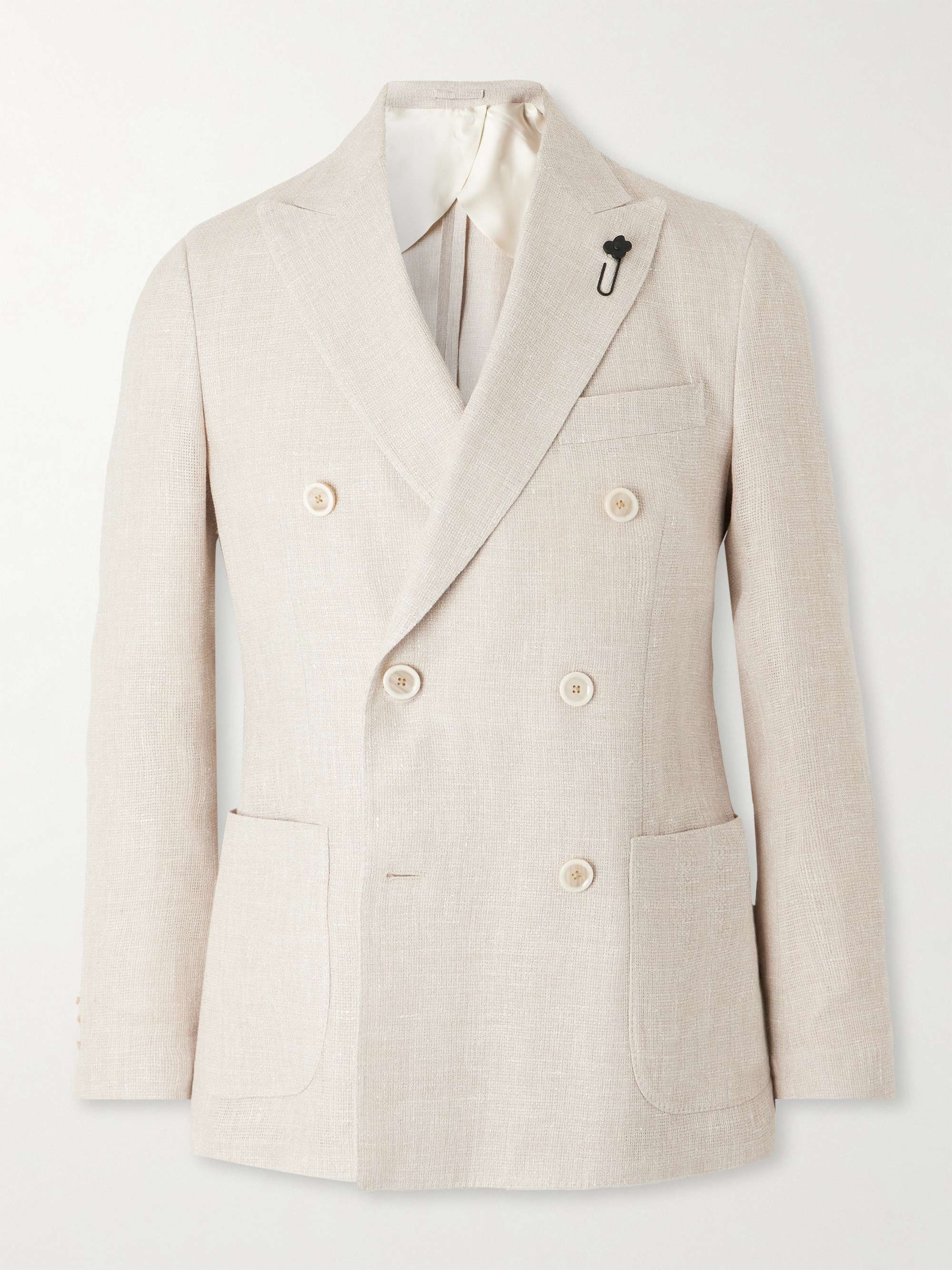 Double-Breasted Linen and Wool-Blend Crepe Blazer view