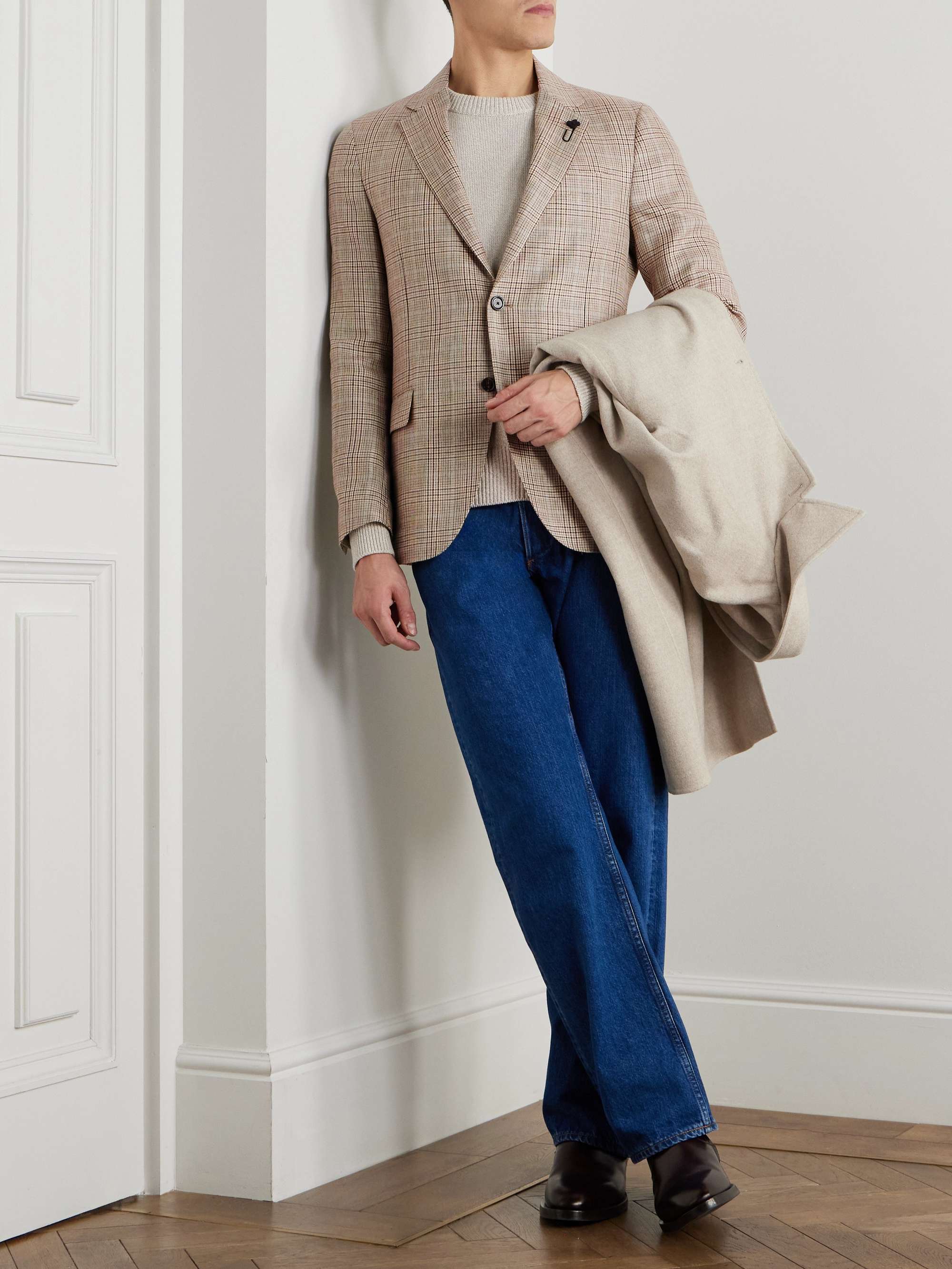 Prince of Wales Checked Wool and Linen-Blend Blazer view