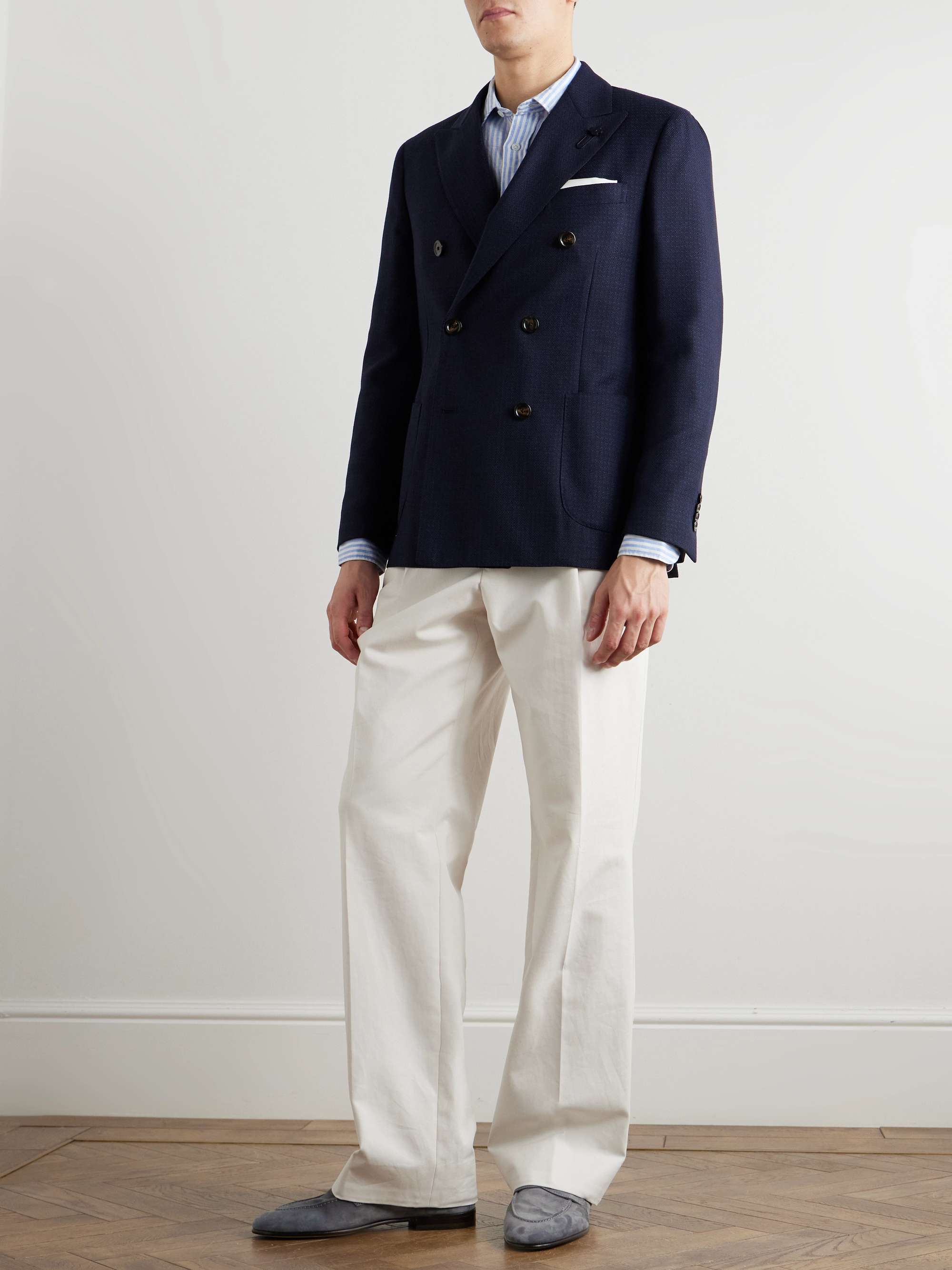 Double-Breasted Wool and Cotton-Blend Blazer view