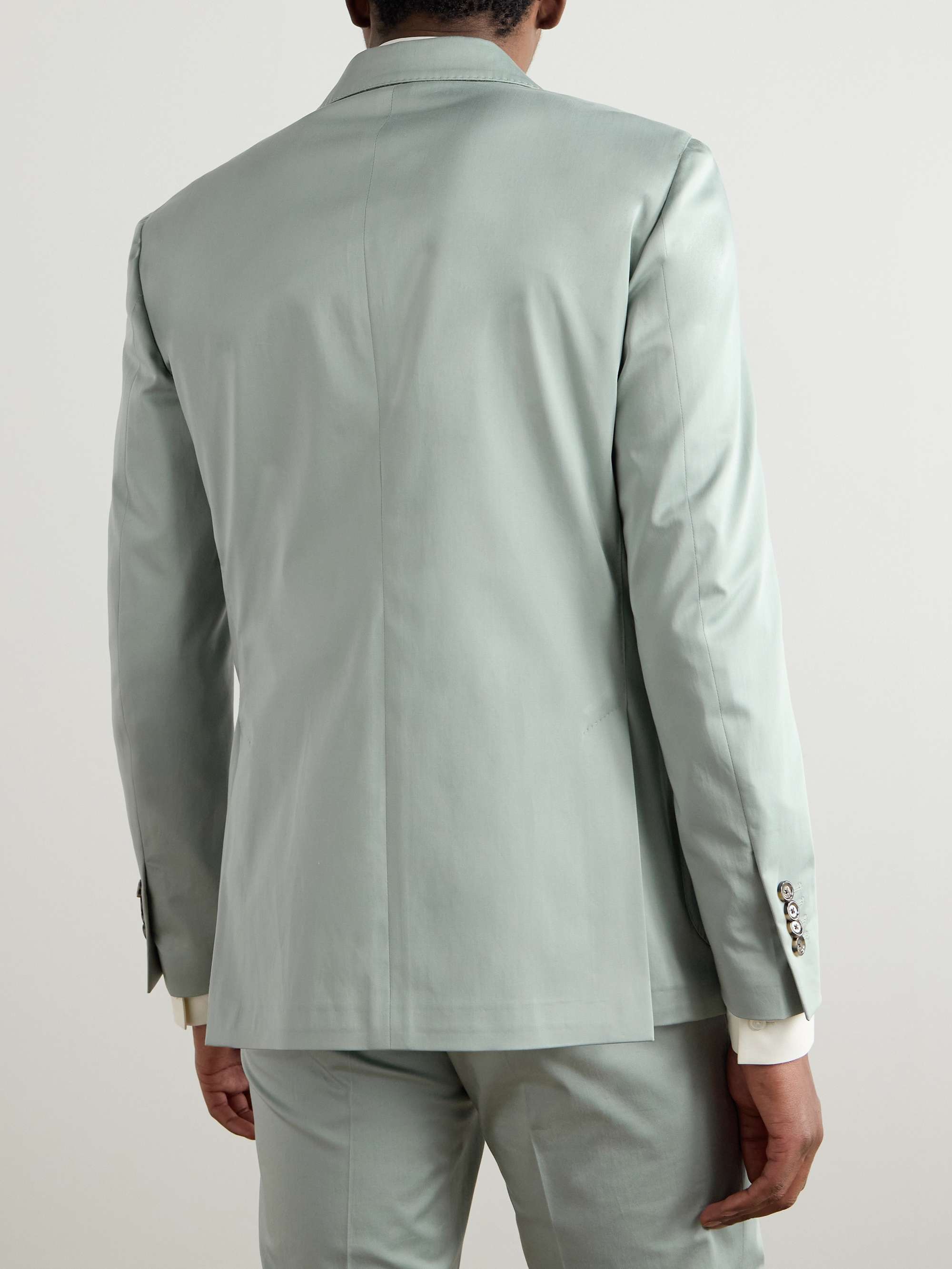 Double-Breasted Cotton-Blend Satin Suit Jacket view