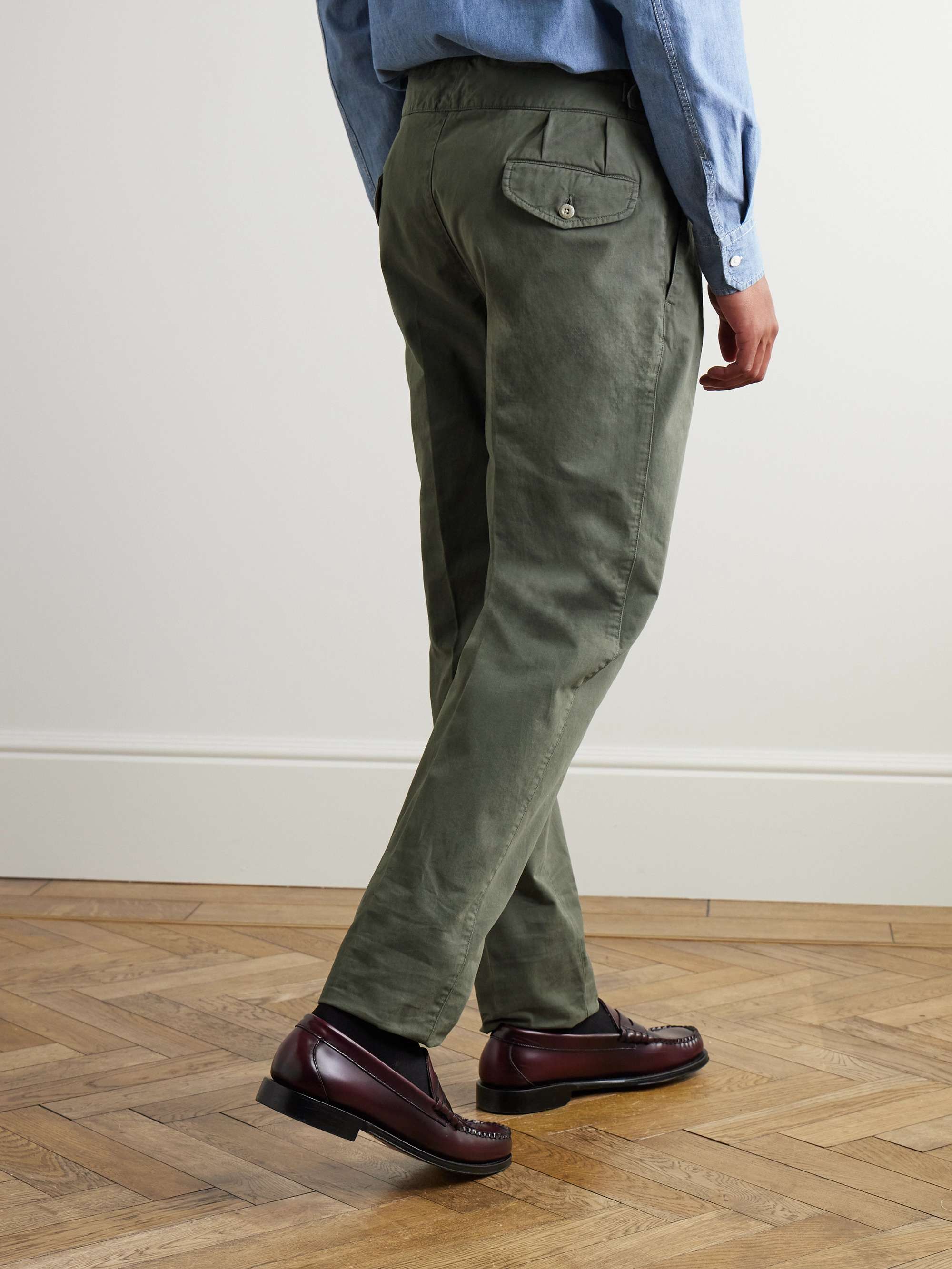 Manny Tapered Pleated Cotton-Twill Trousers view
