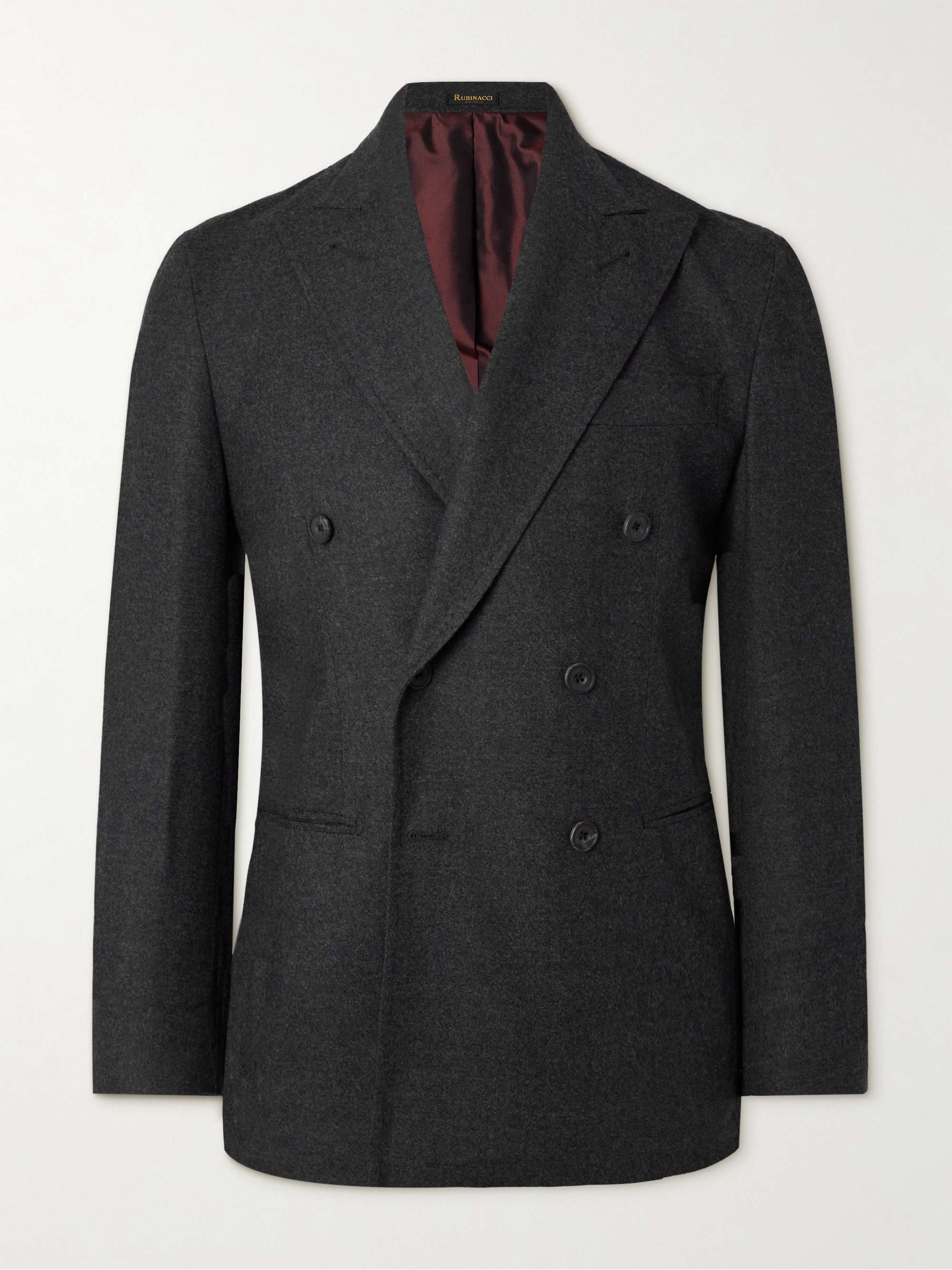Slim-Fit Double-Breasted Wool-Flannel Suit Jacket view