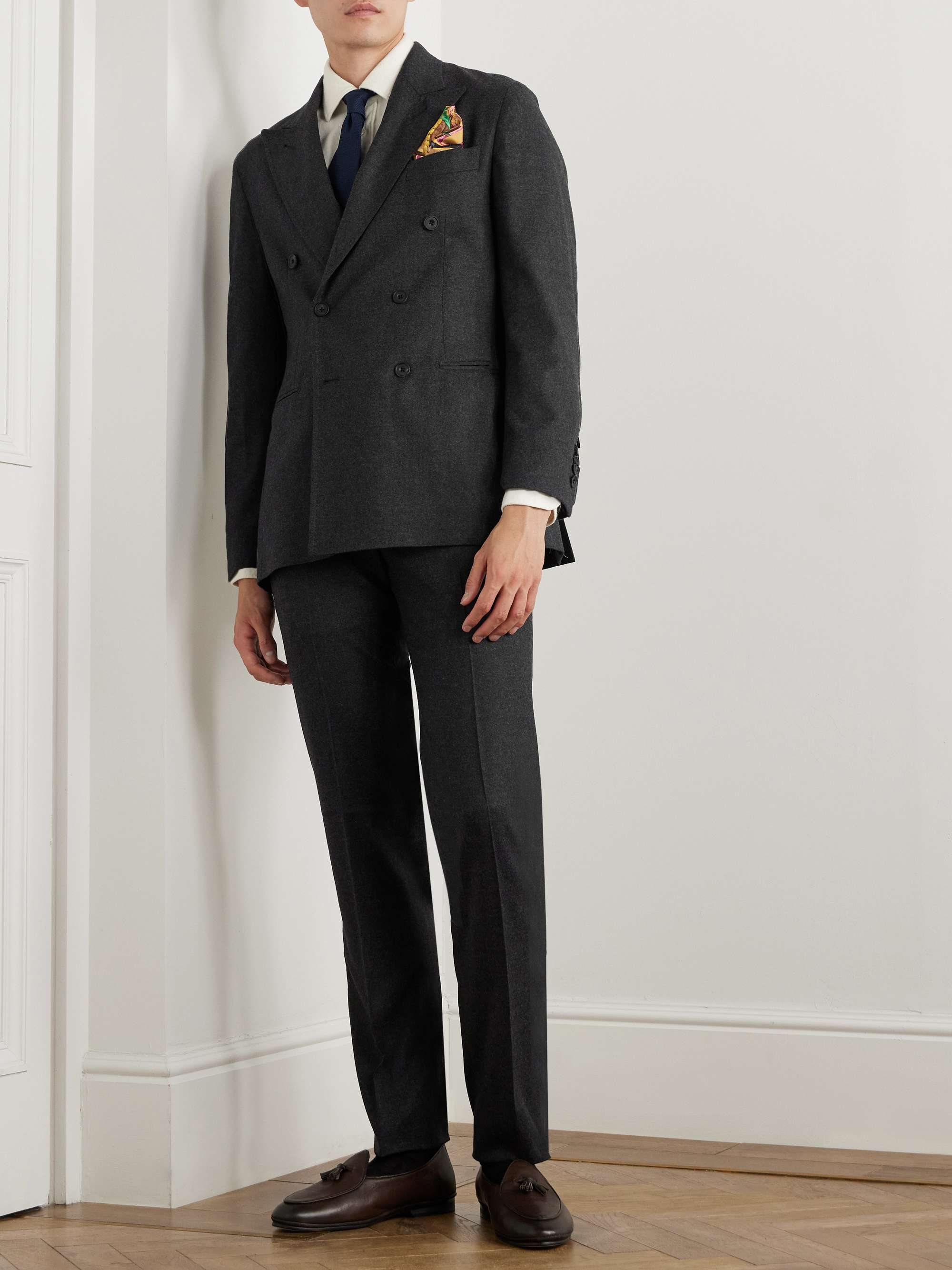 Slim-Fit Double-Breasted Wool-Flannel Suit Jacket view
