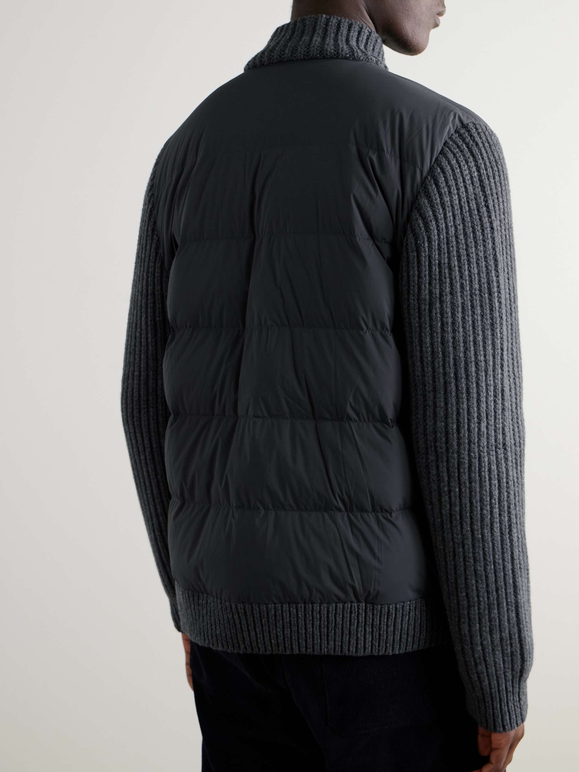 Ribbed-Knit and Quilted Shell Down Jacket view