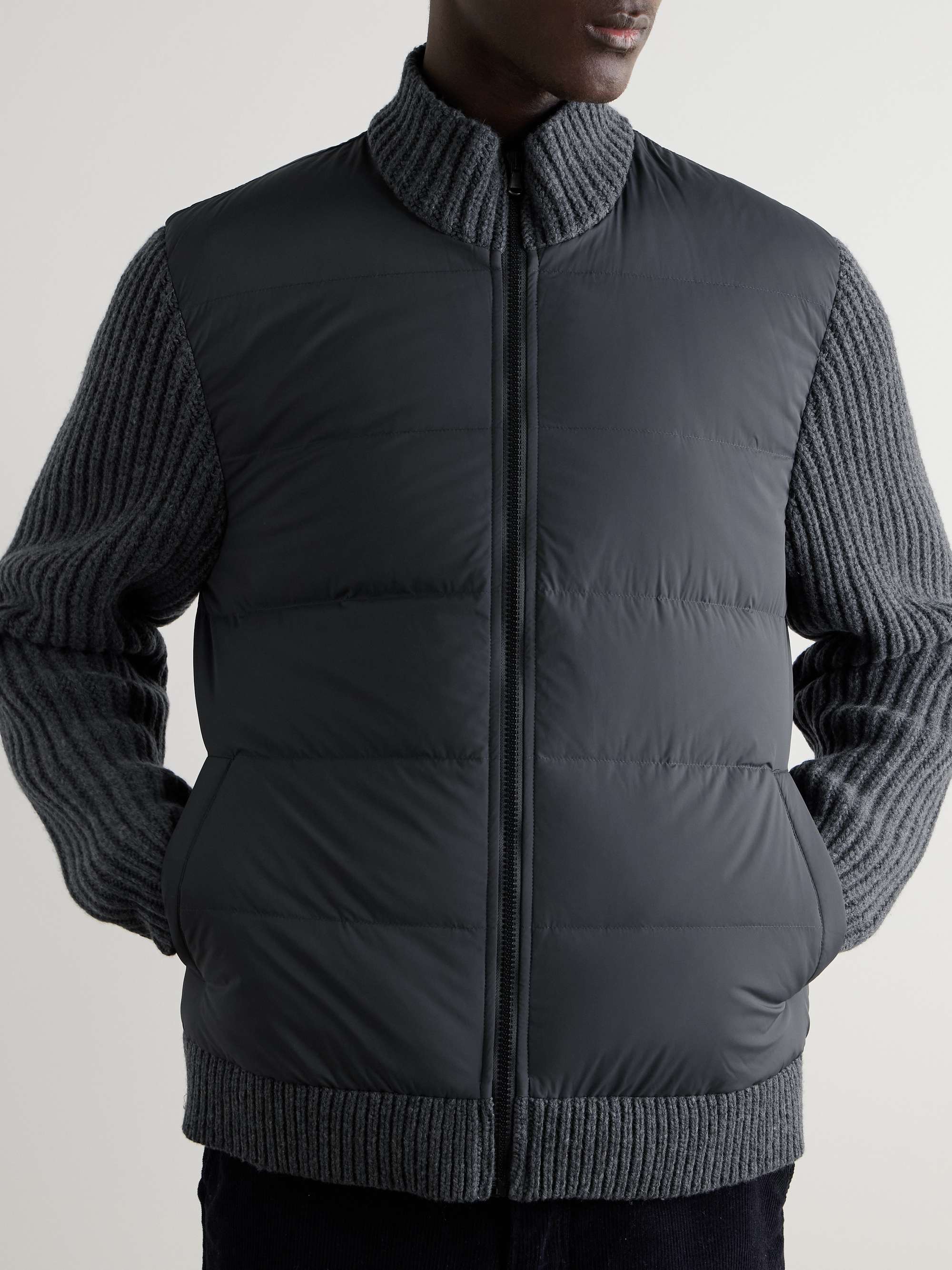 Ribbed-Knit and Quilted Shell Down Jacket view