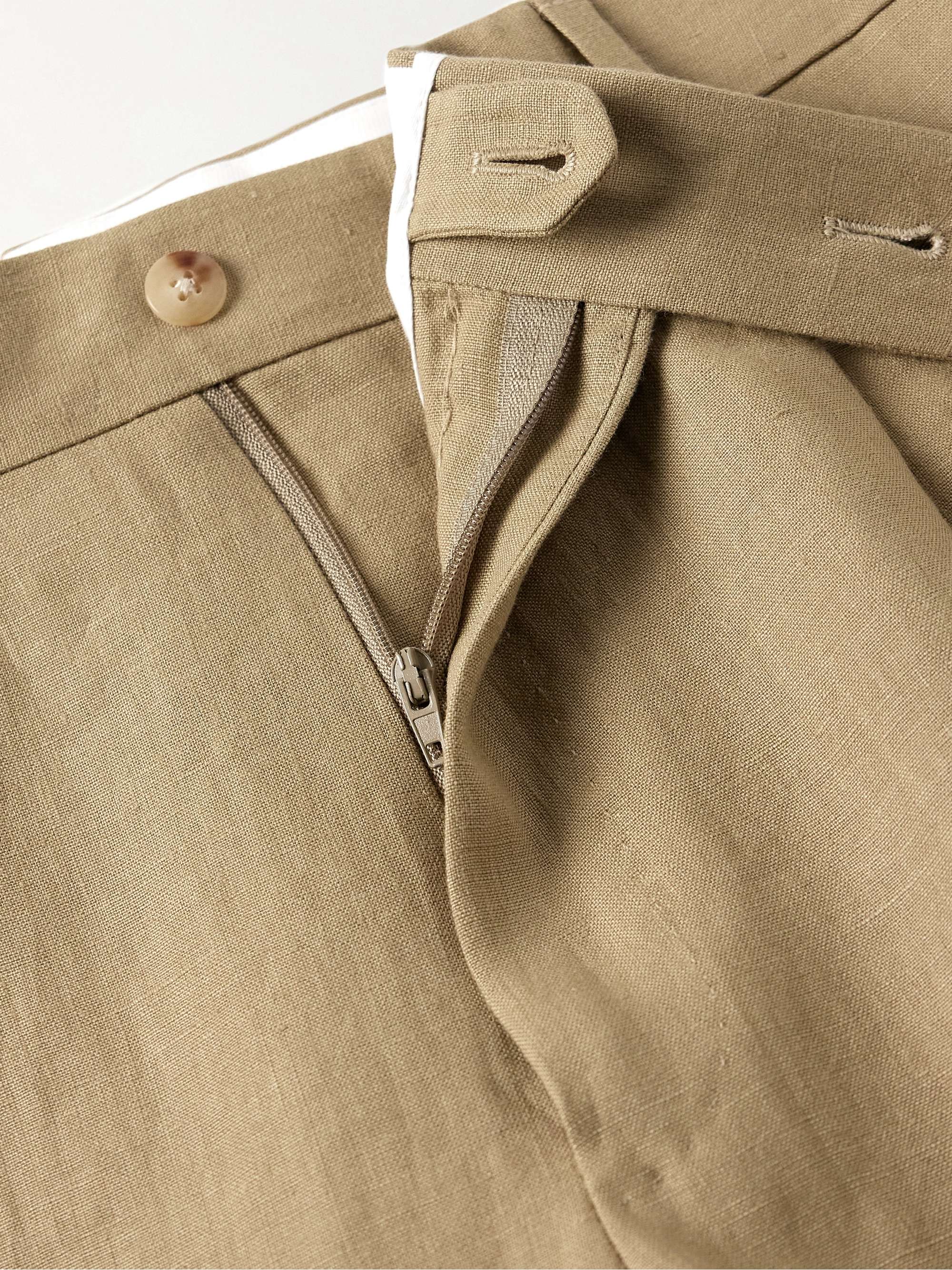 Straight-Leg Pleated Linen Suit Trousers view