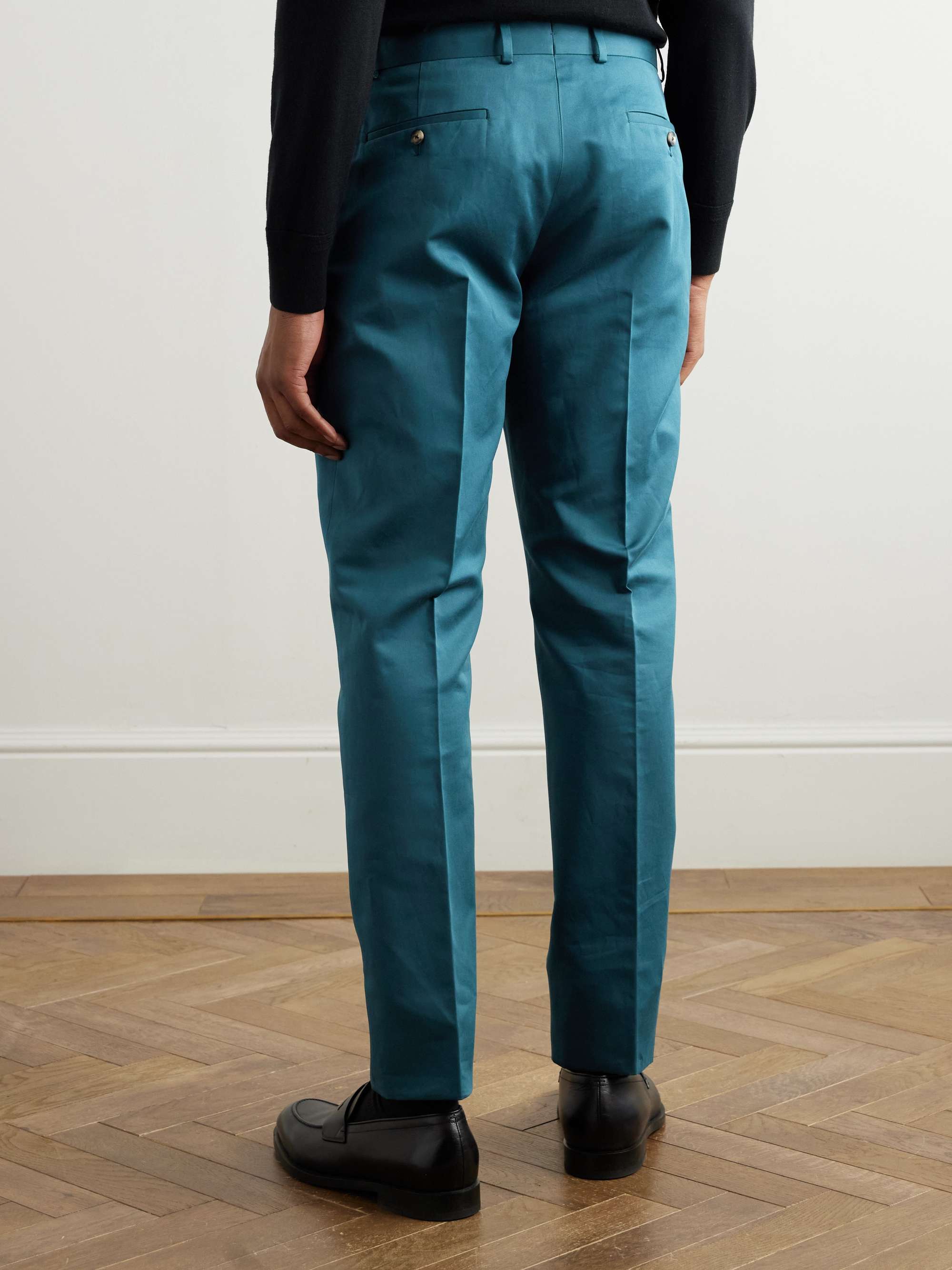 Slim-Fit Pleated Cotton and Silk-Blend Twill Trousers view
