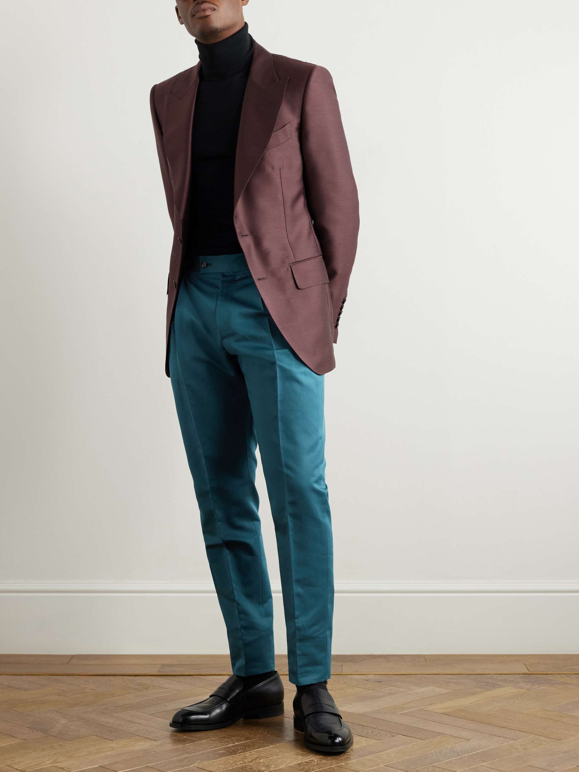 Slim-Fit Pleated Cotton and Silk-Blend Twill Trousers view
