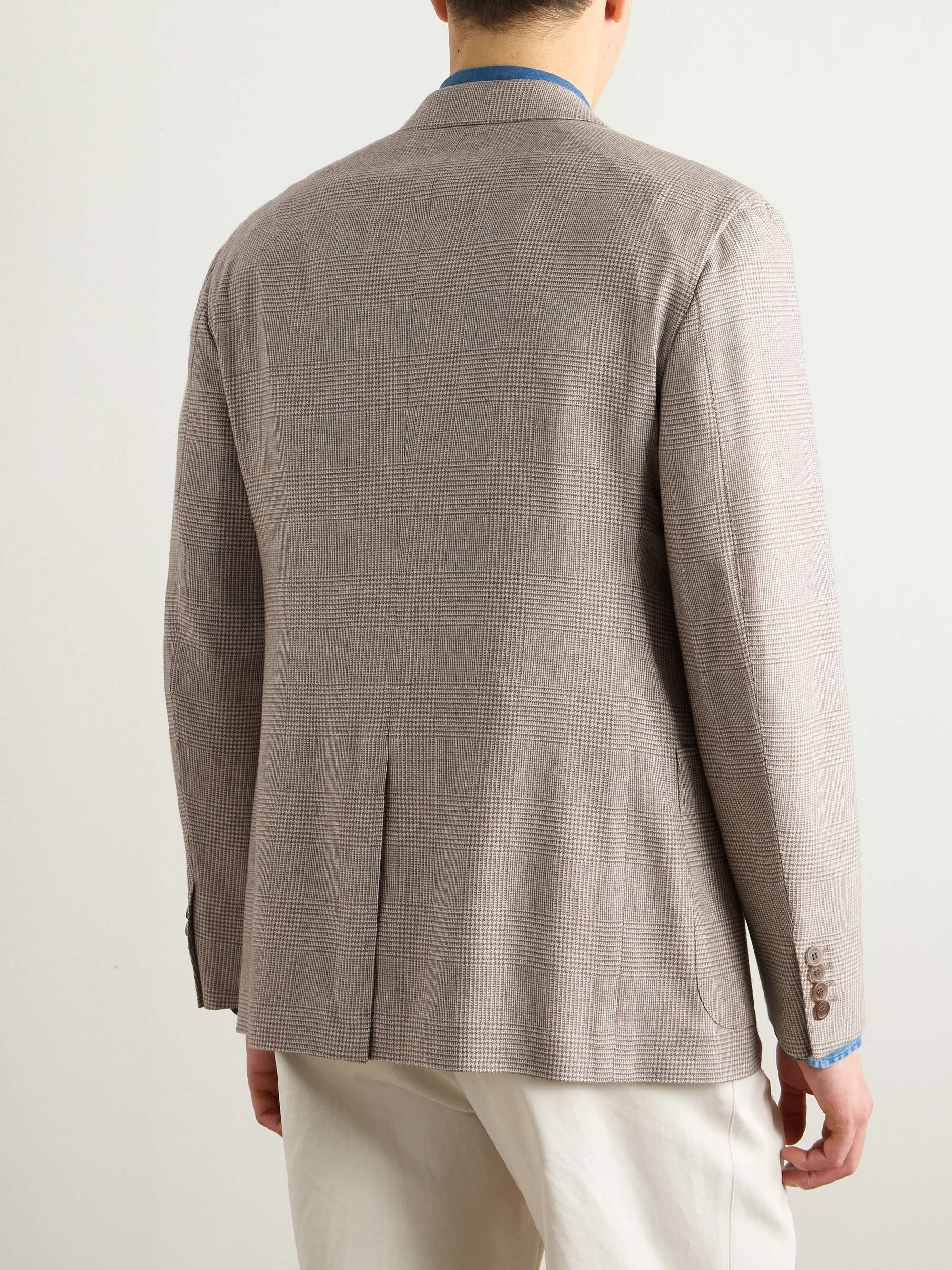 Cavendish Suede-Trimmed Prince of Wales Checked Wool, Silk and Cashmere-Blend Blazer view