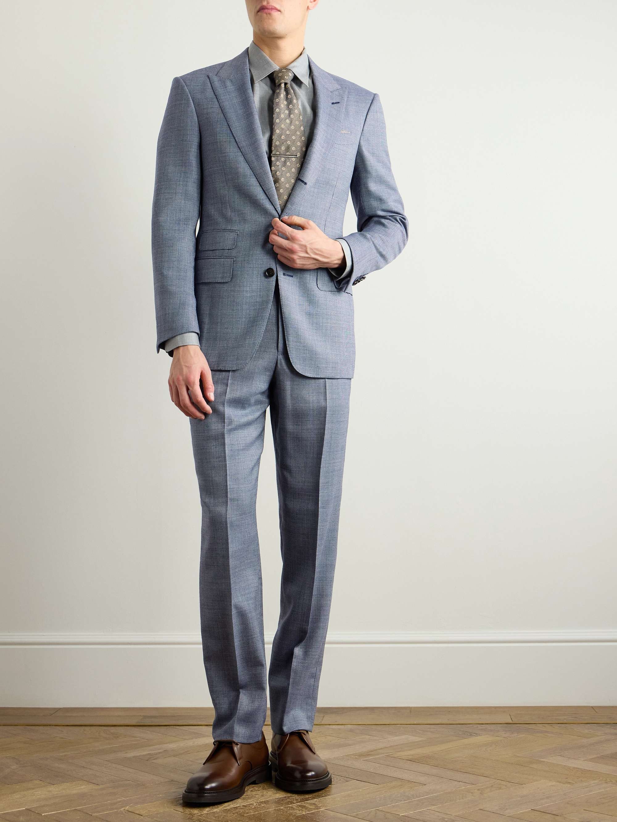 Straight-Leg Nailhead Wool Suit Trousers view