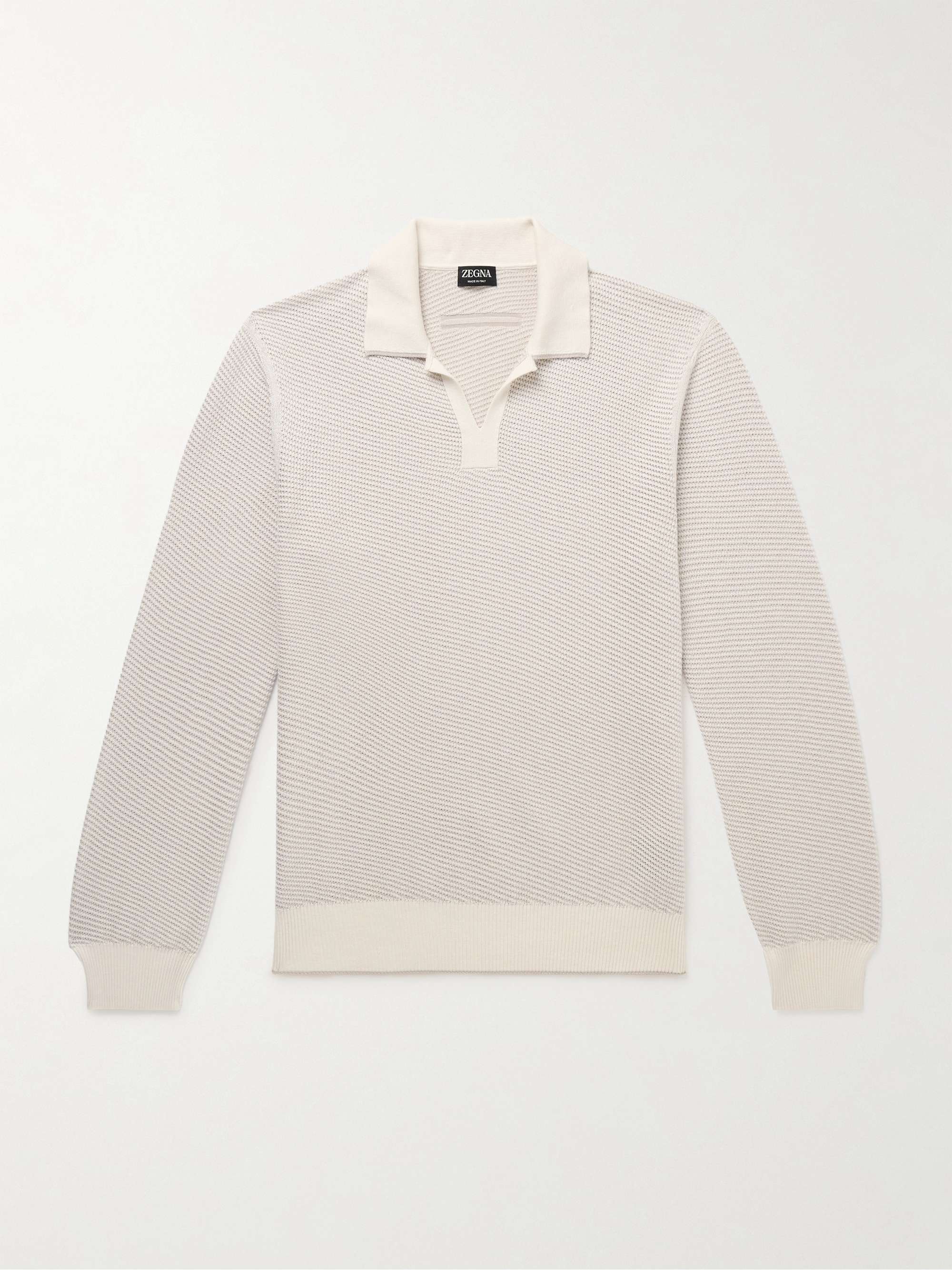 Striped Silk and Cashmere-Blend Polo Shirt view