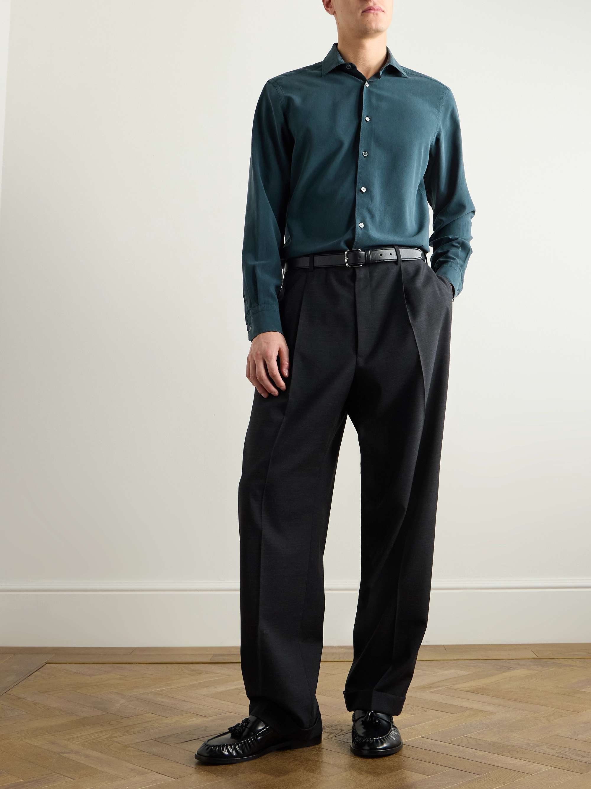 Garment-Dyed Brushed-Silk Shirt view