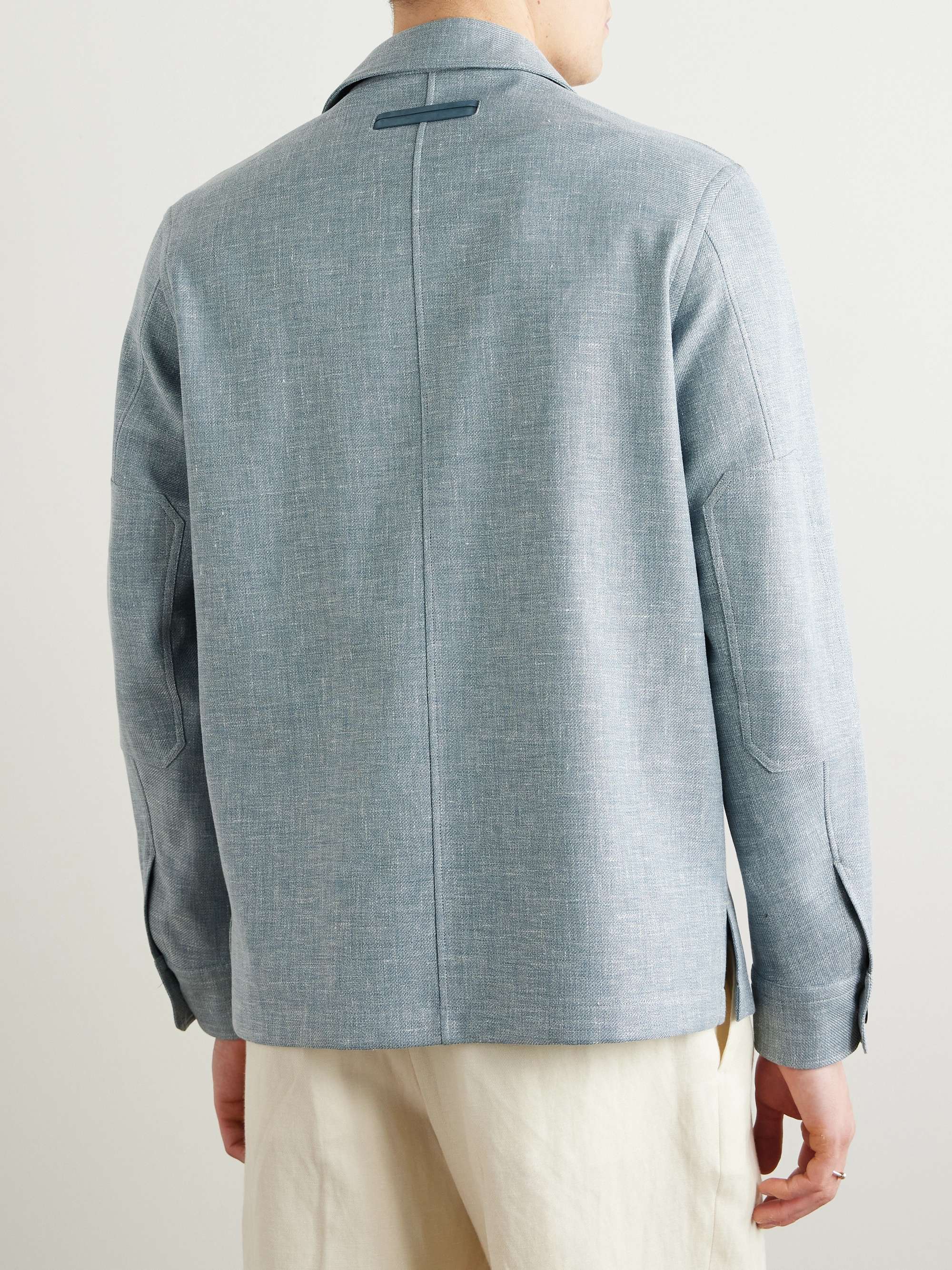 Leather-Trimmed Woven Overshirt view