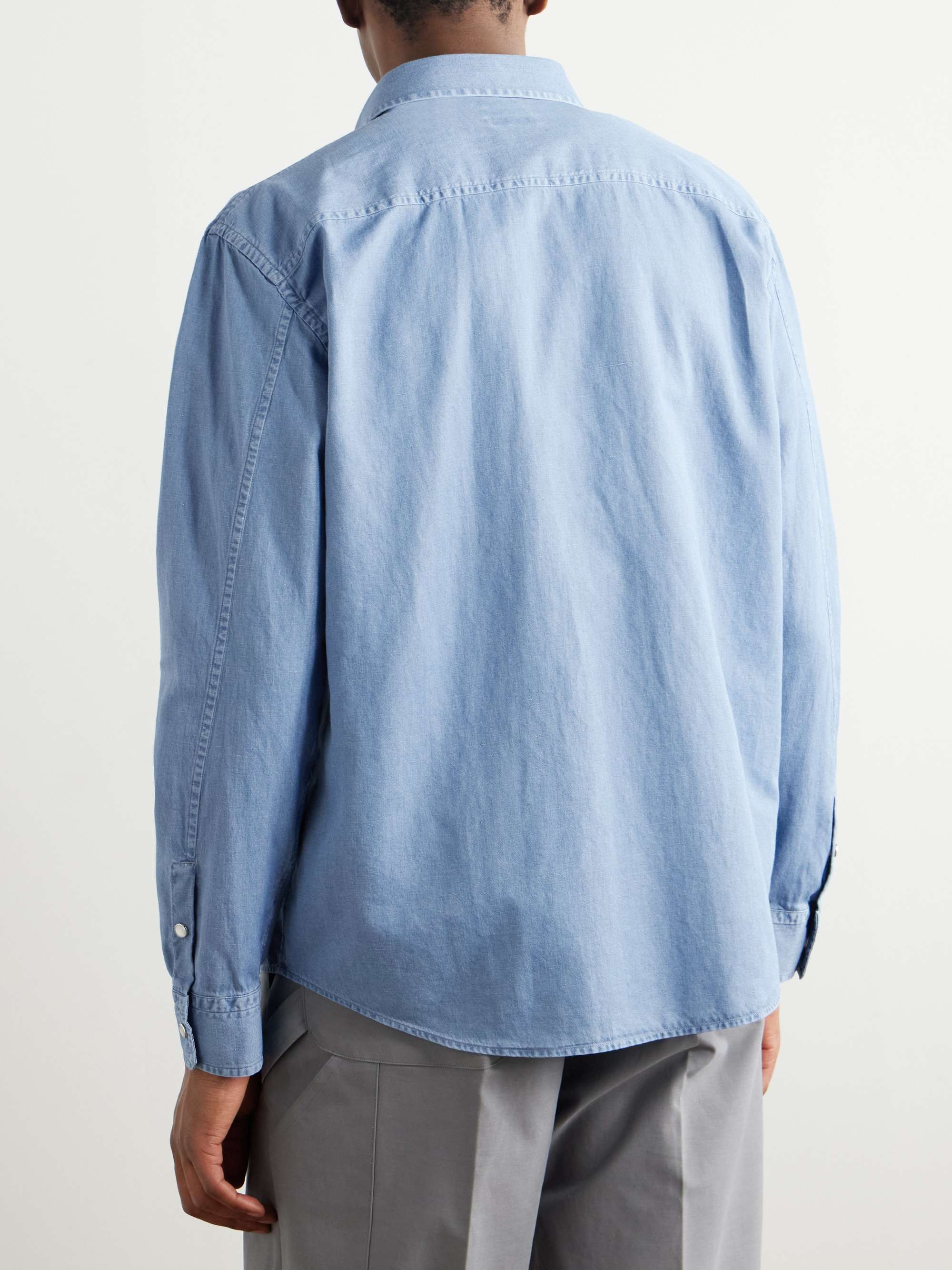 Cotton and Linen-Blend Chambray Shirt view