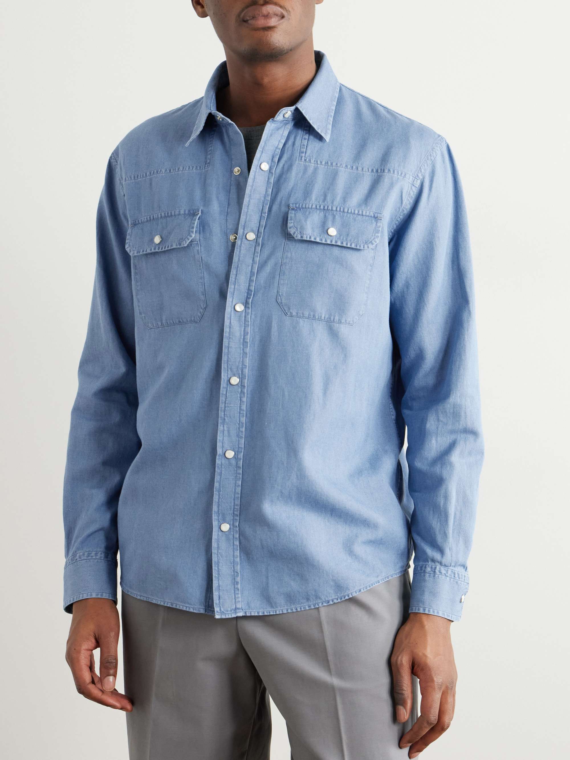 Cotton and Linen-Blend Chambray Shirt view