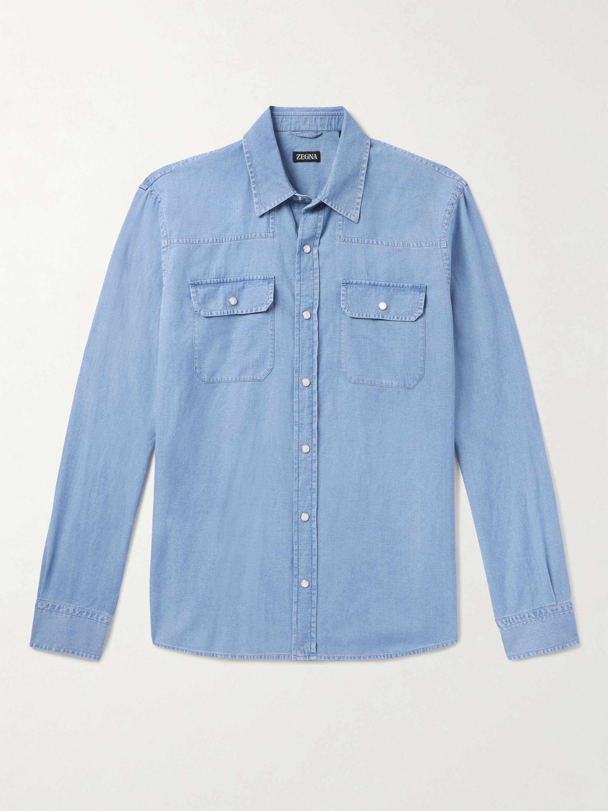 Cotton and Linen-Blend Chambray Shirt view