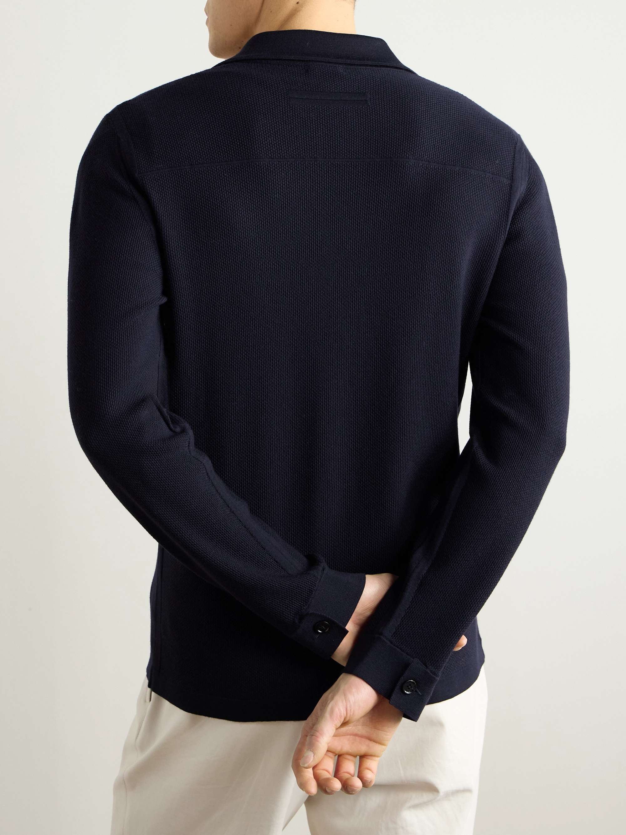 Camp-Collar Wool-Piqué Cardigan view