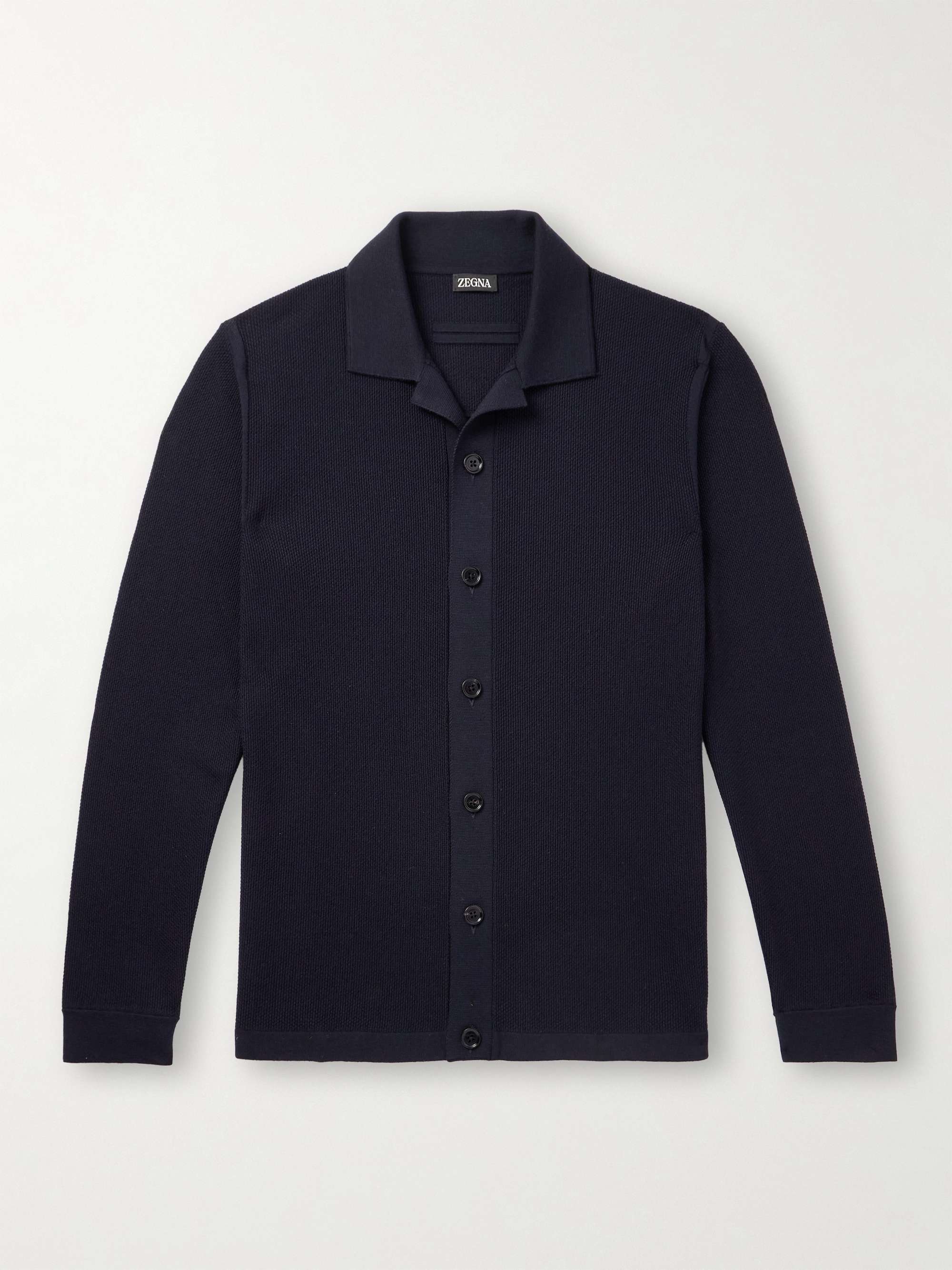 Camp-Collar Wool-Piqué Cardigan view