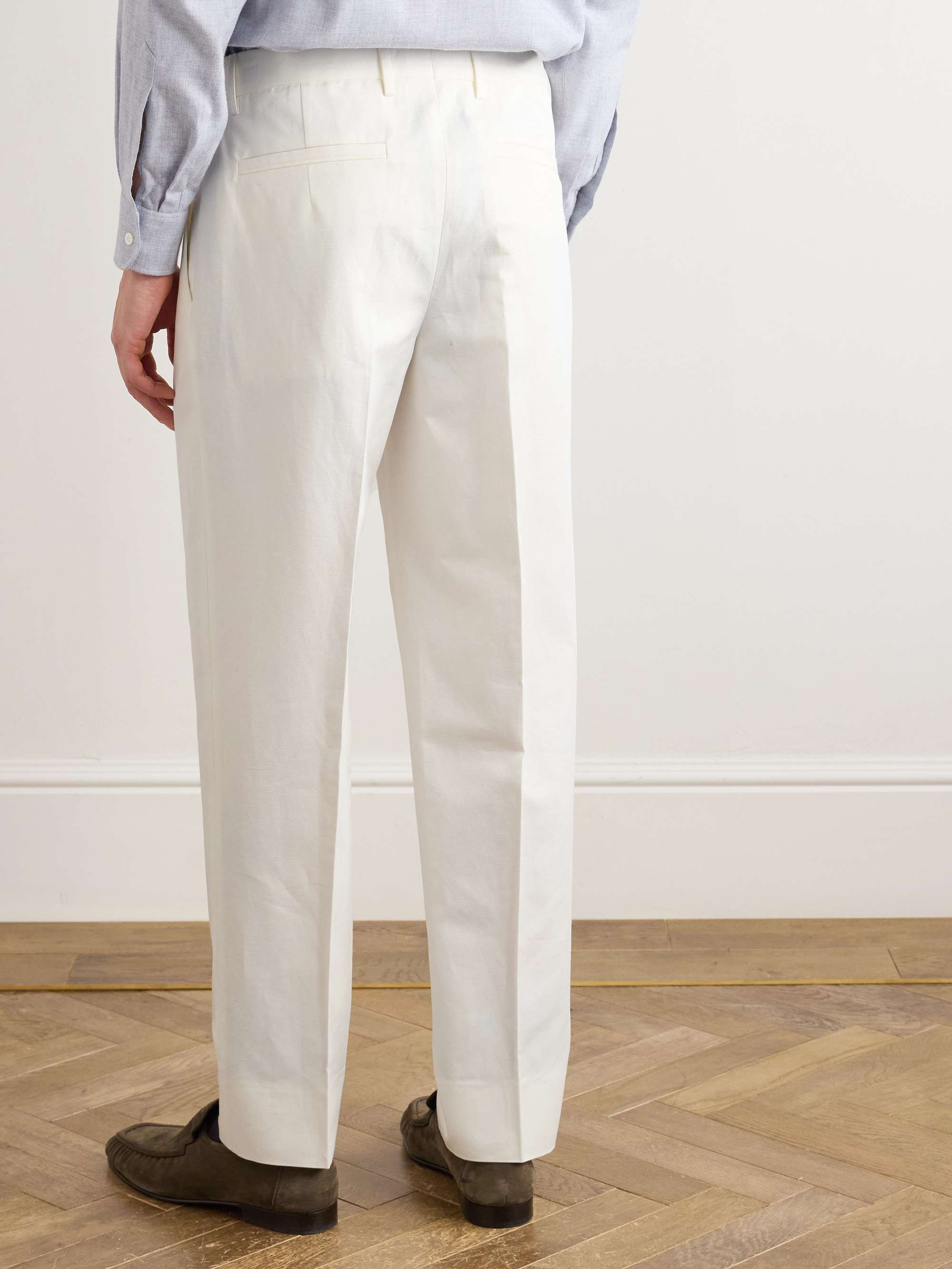 Tapered Pleated Cotton and Linen-Blend Twill Trousers view
