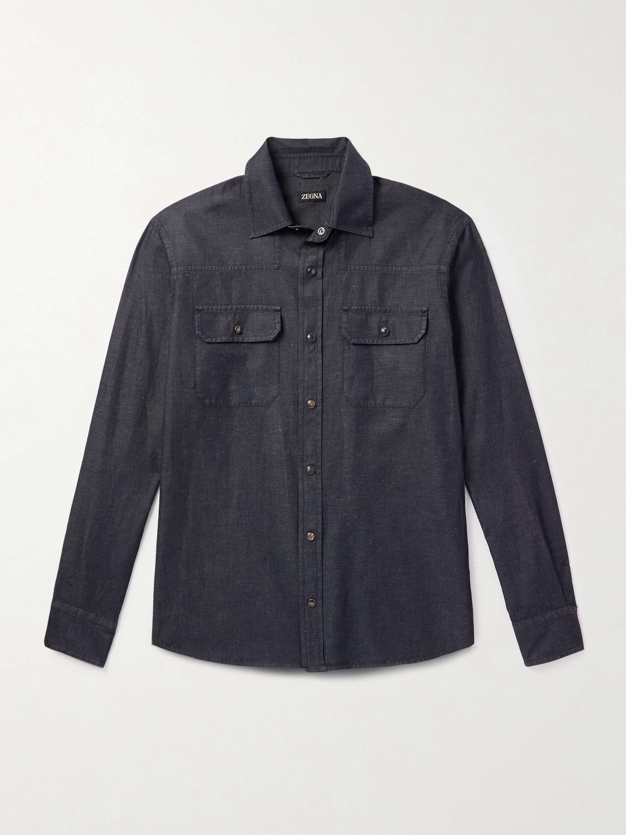 Slim-Fit Cotton and Linen-Blend Twill Shirt view