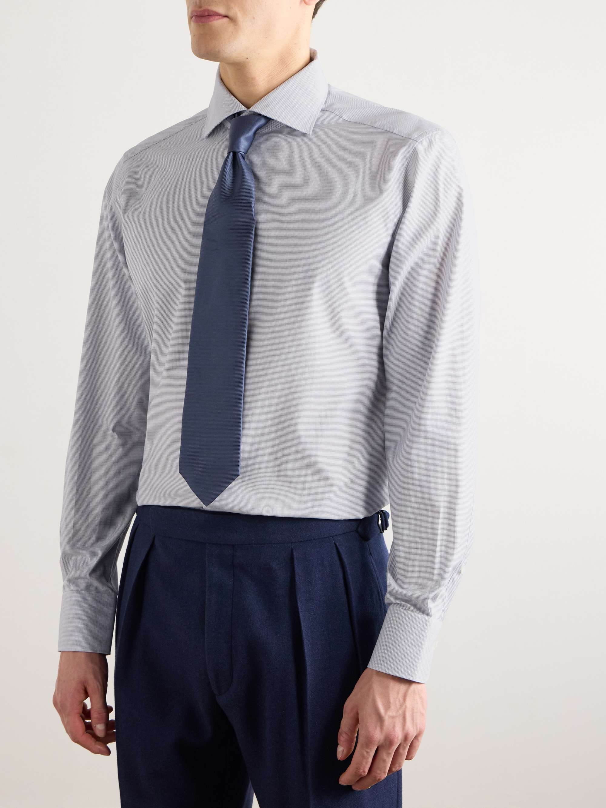 Cutaway-Collar Checked Cotton Shirt view