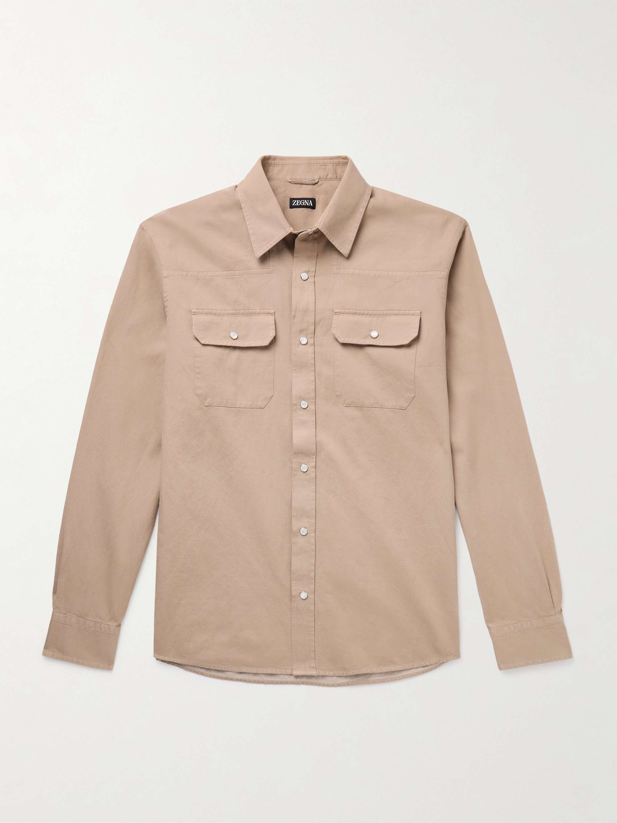 Slim-Fit Cotton and Linen-Blend Shirt view