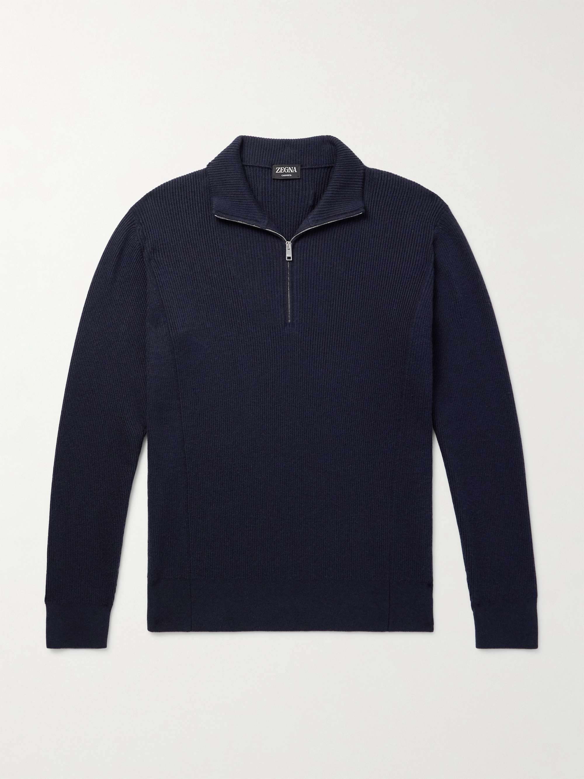 Ribbed Cashseta Zip-Up Sweater view