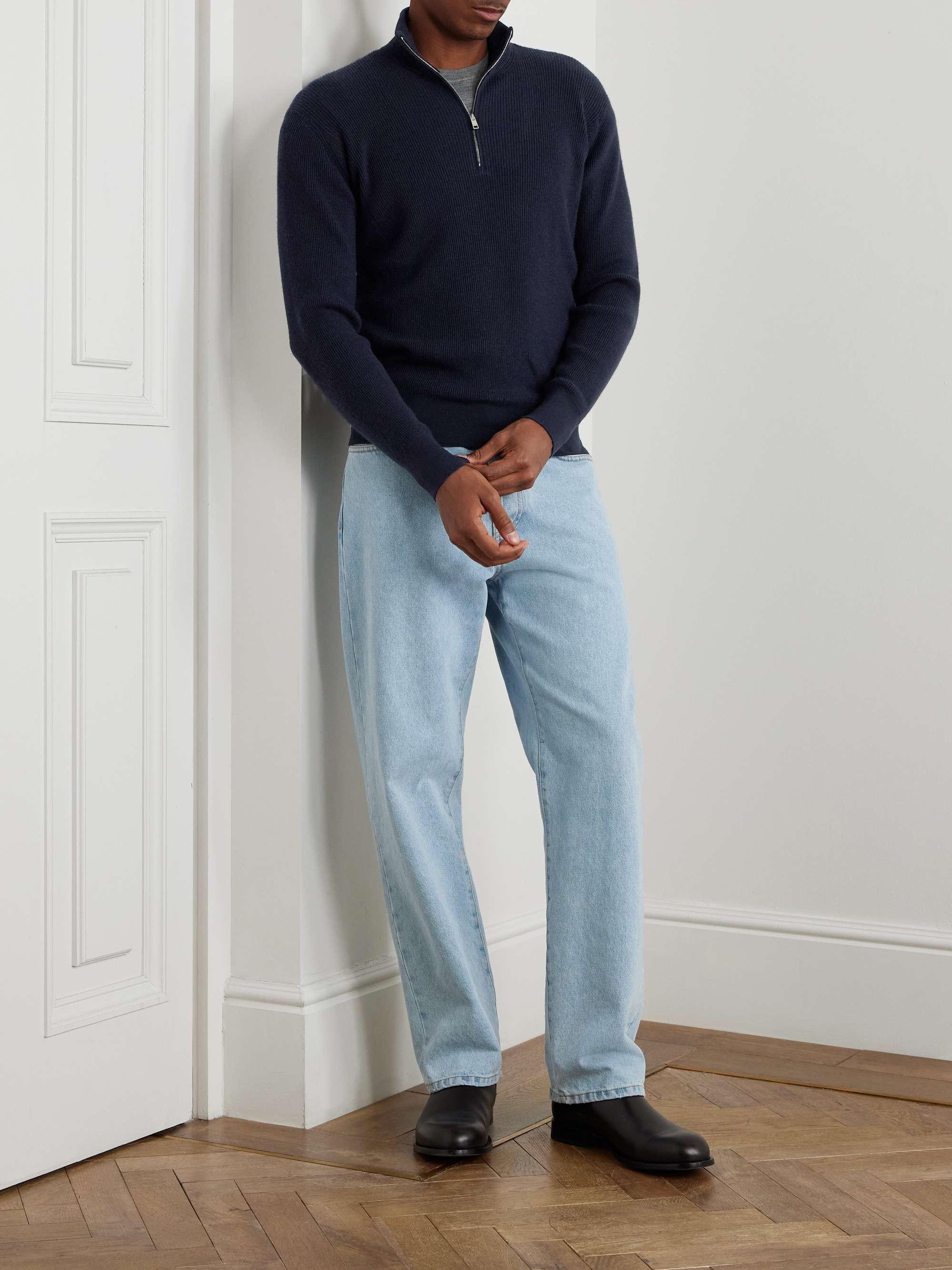 Ribbed Cashseta Zip-Up Sweater view