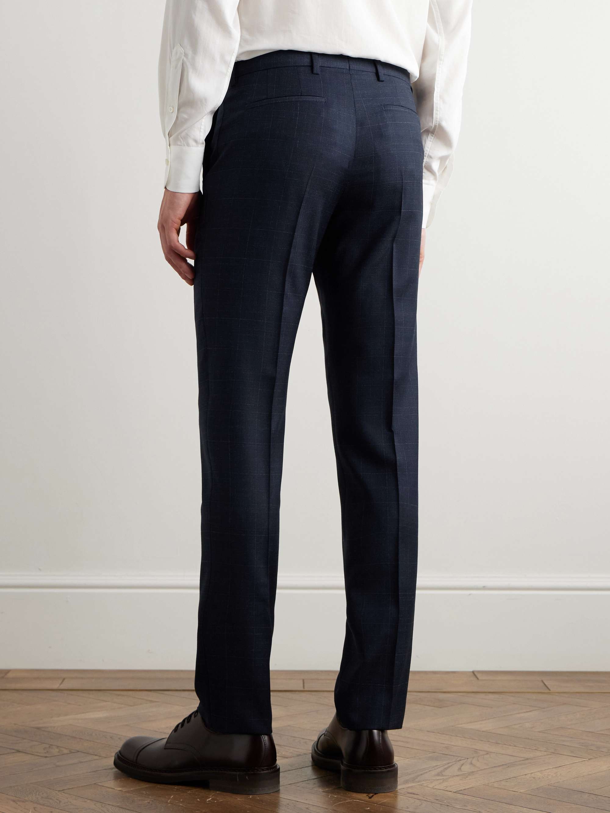 Straight-Leg Checked Wool Suit Trousers view
