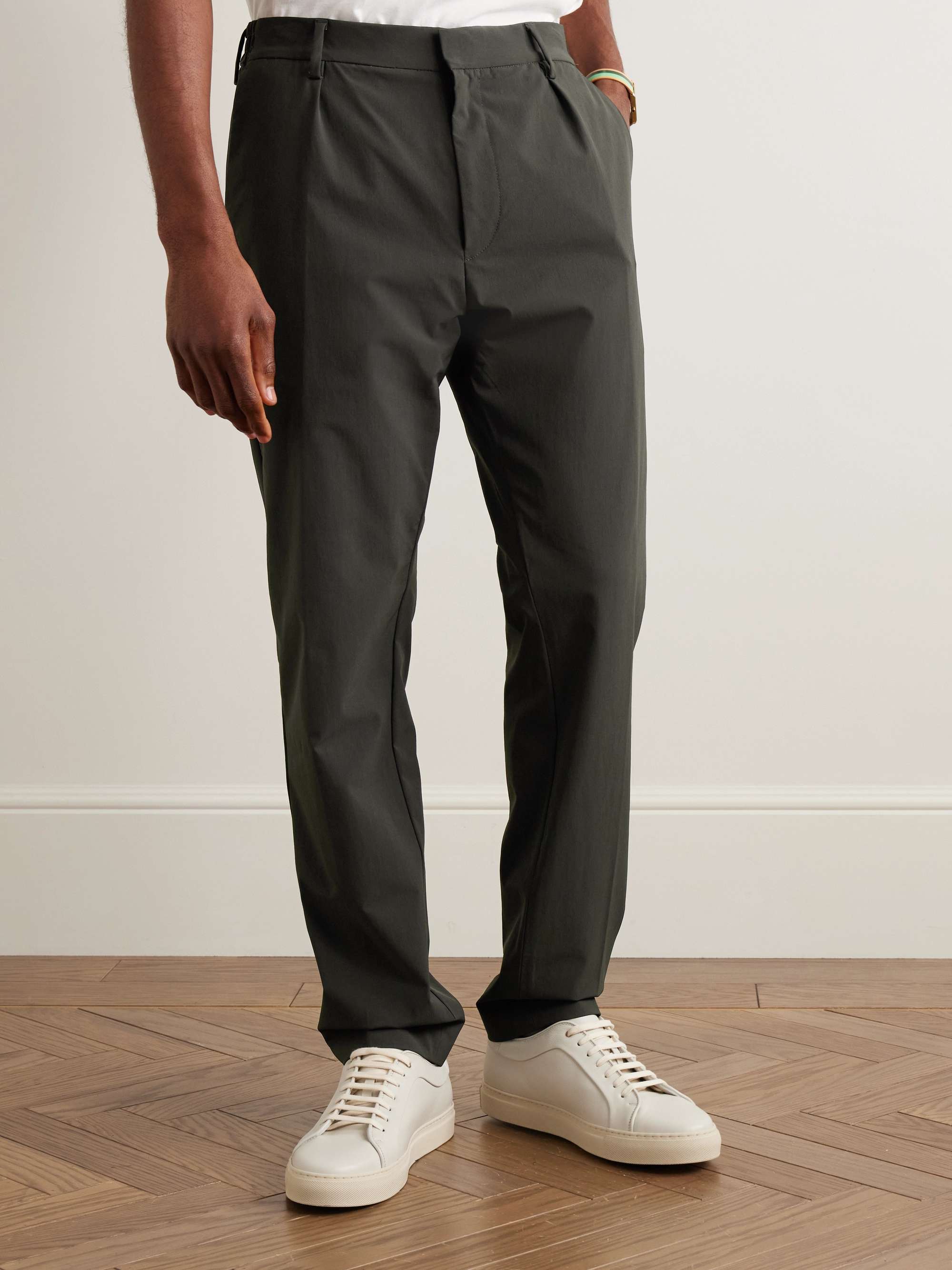 Slim-Fit Straight-Leg Pleated Stretch Recycled-Nylon Trousers view