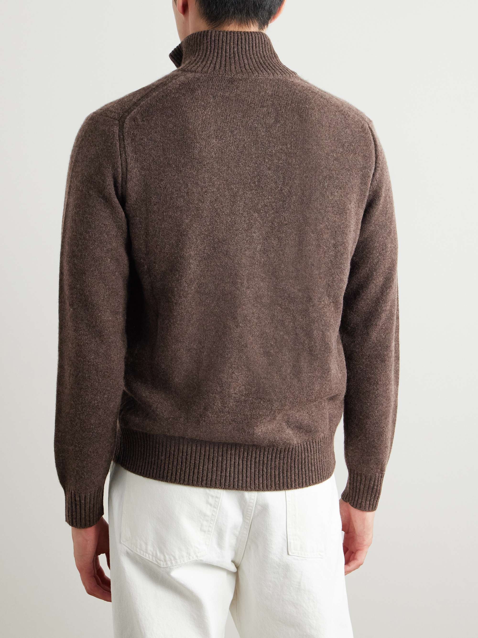 Leather-Trimmed Cashmere Half-Zip Sweater view