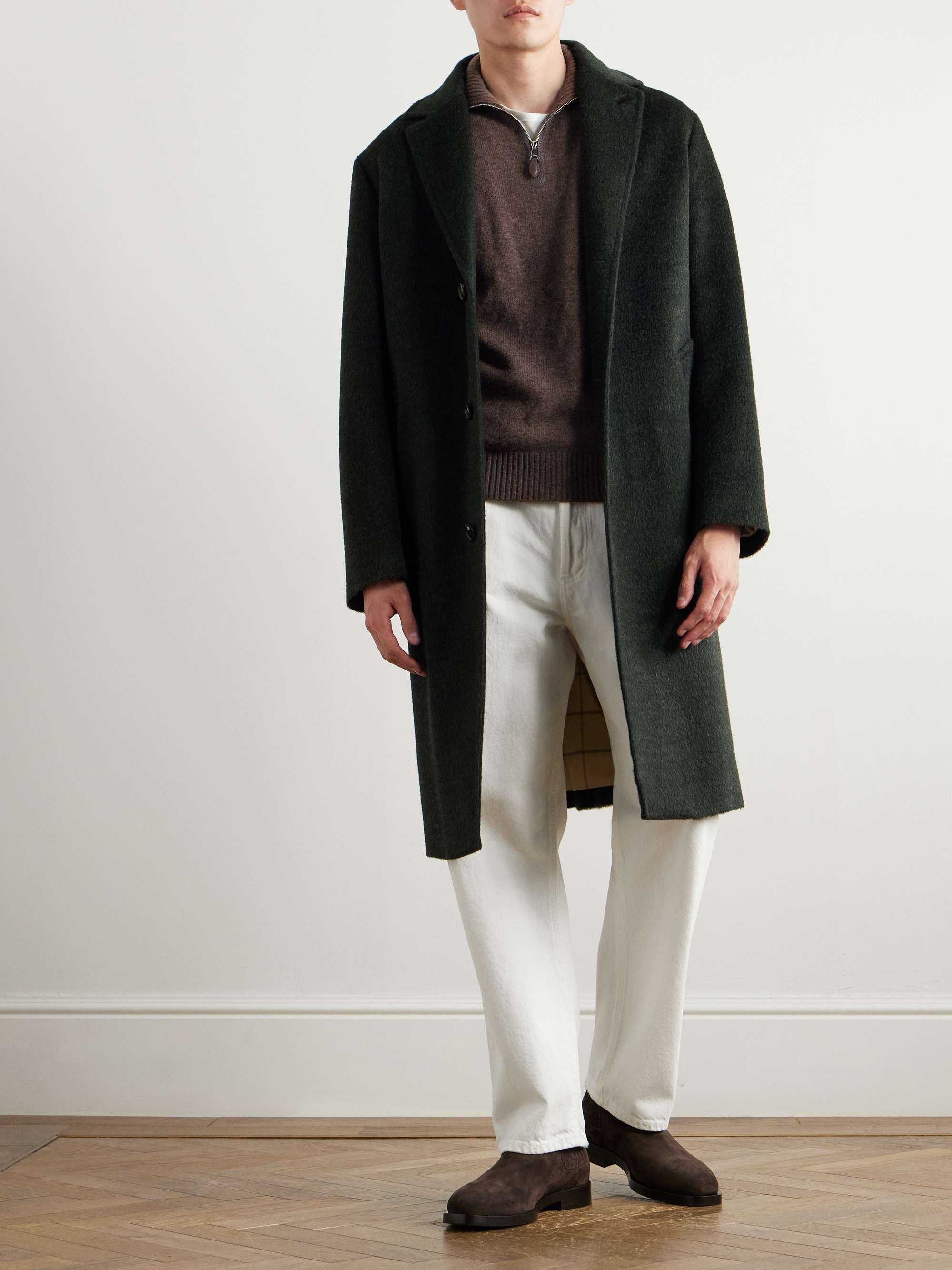 Leather-Trimmed Cashmere Half-Zip Sweater view