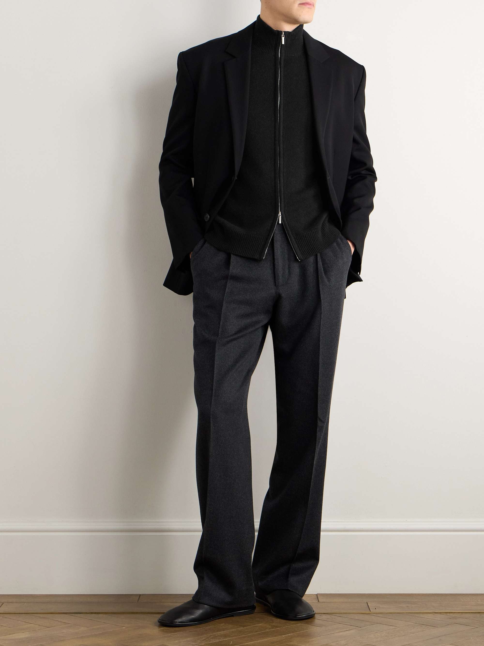 Slim-Fit Ribbed Cashmere Zip-Up Cardigan view