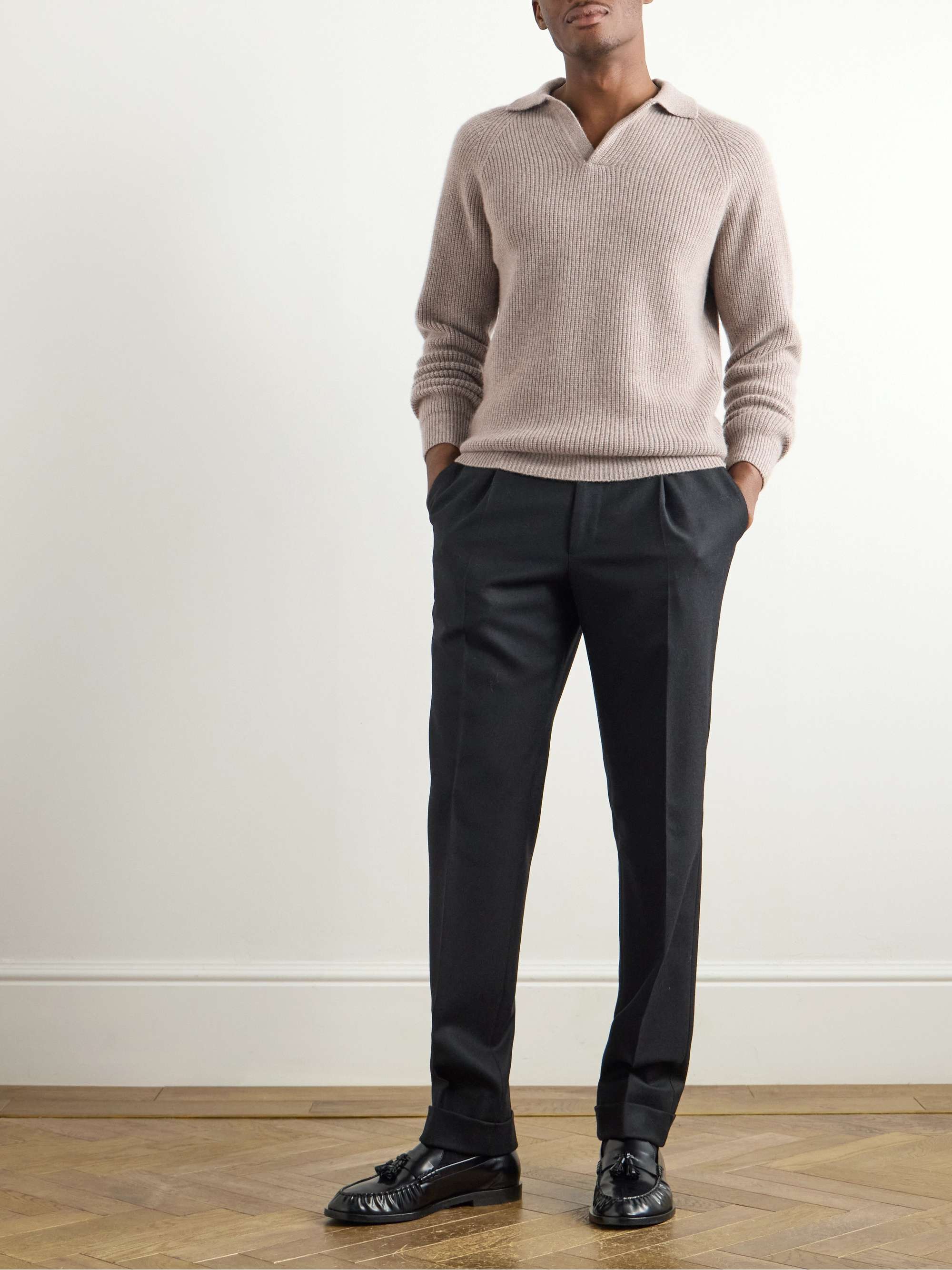Slim-Fit Ribbed Cashmere Polo Shirt view