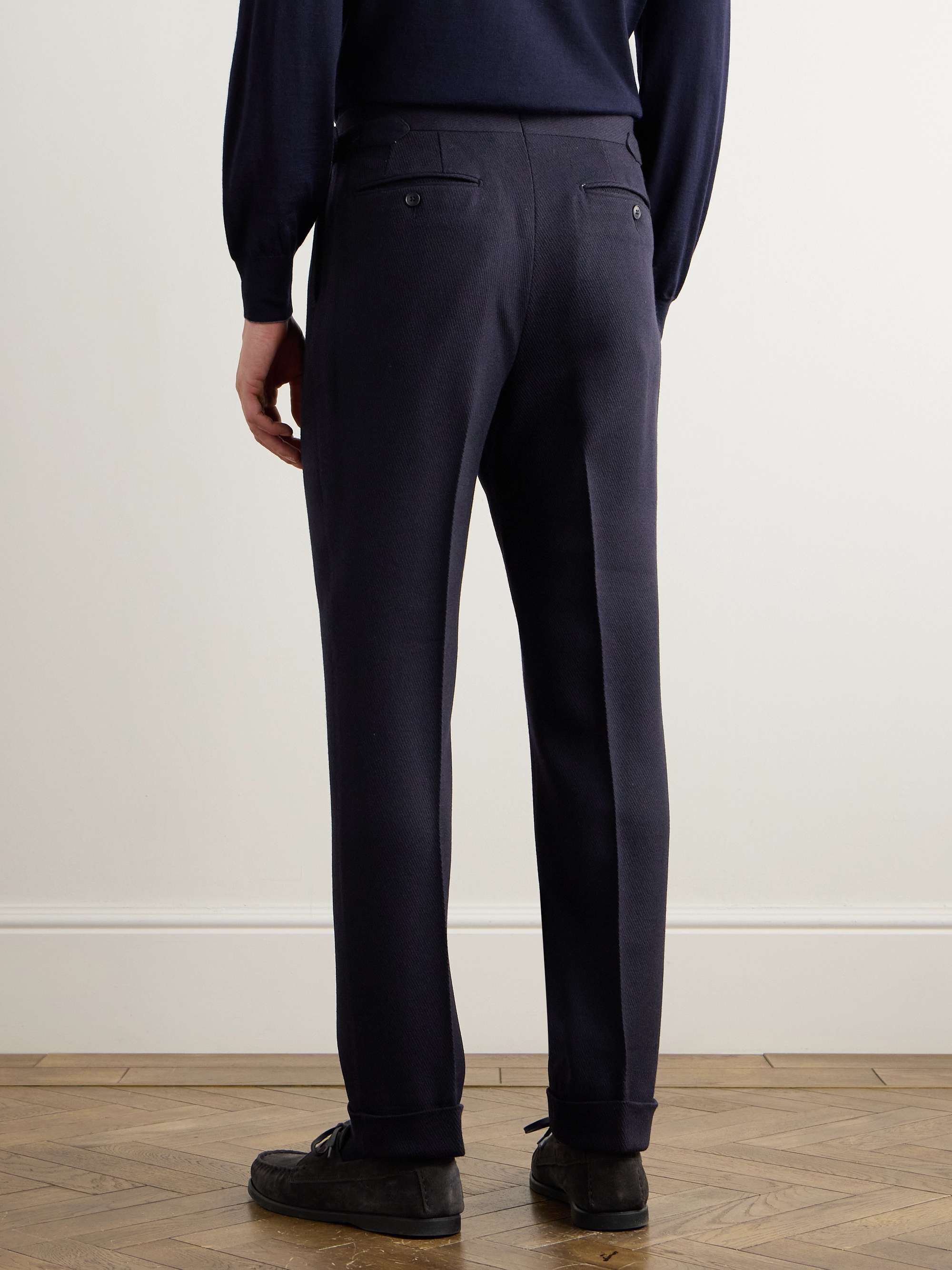 Straight-Leg Pleated Wool Suit Trousers view