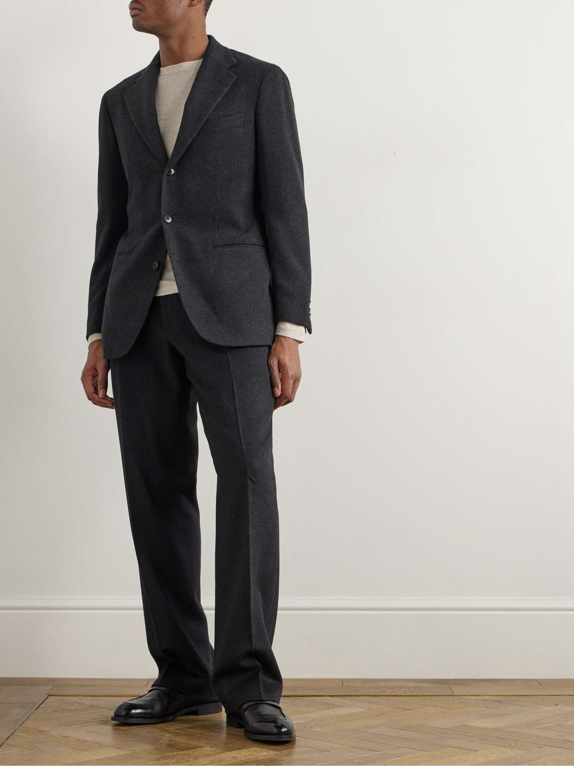 Tapered Pleated Camel Hair Suit Trousers view