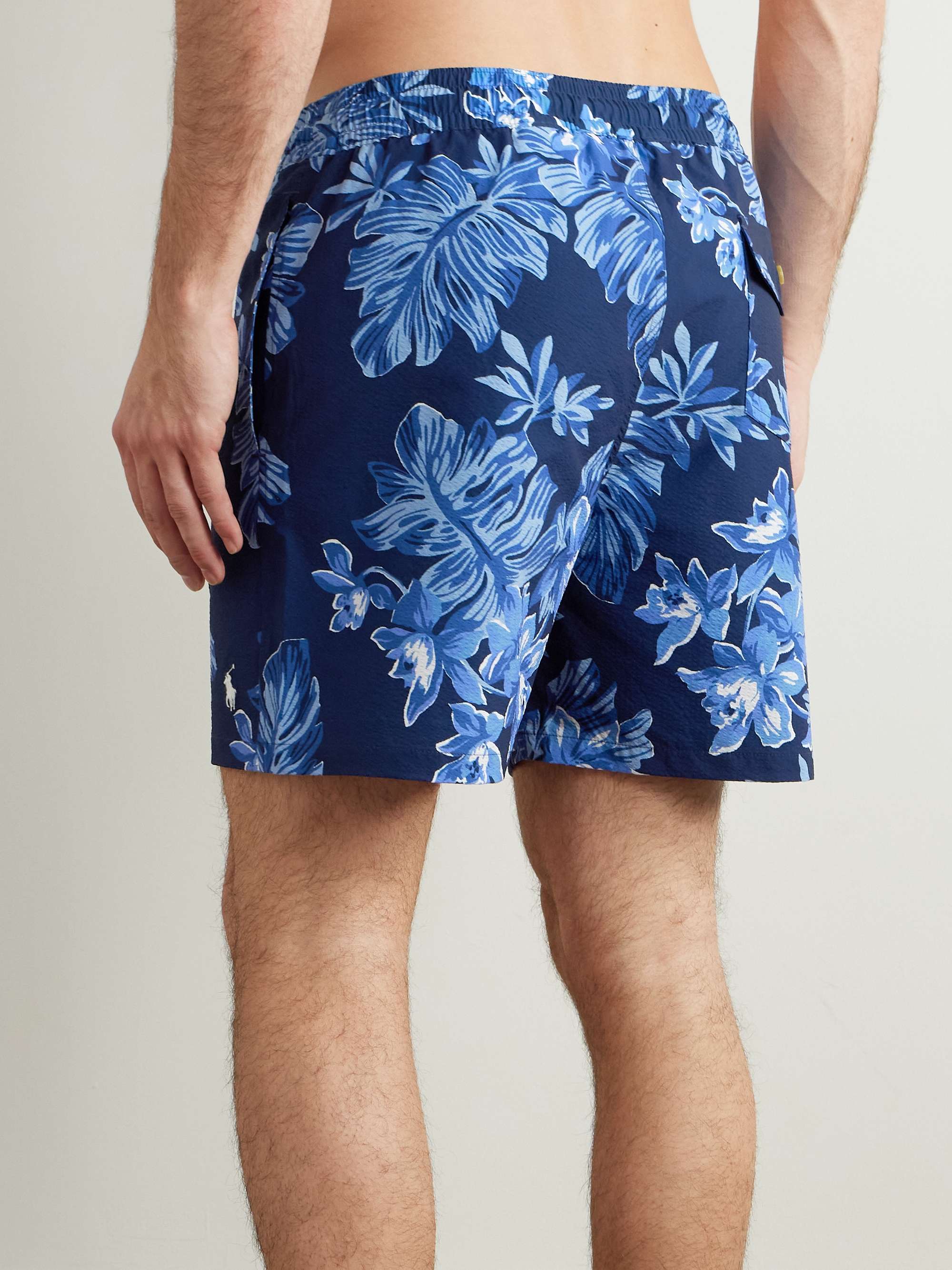Traveler Straight-Leg Mid-Length Floral-Print Seersucker Swim Shorts view