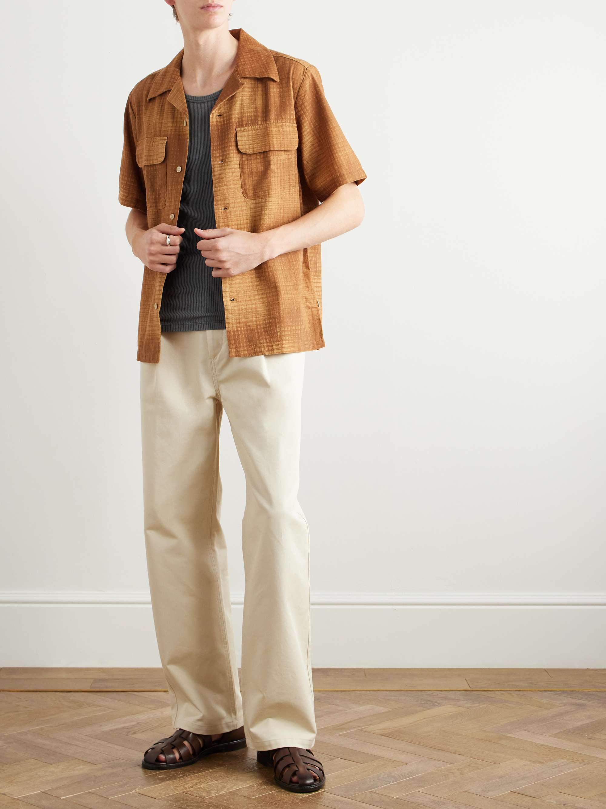 Daniel Convertible-Collar Checked Linen and Organic Cotton-Blend Shirt view