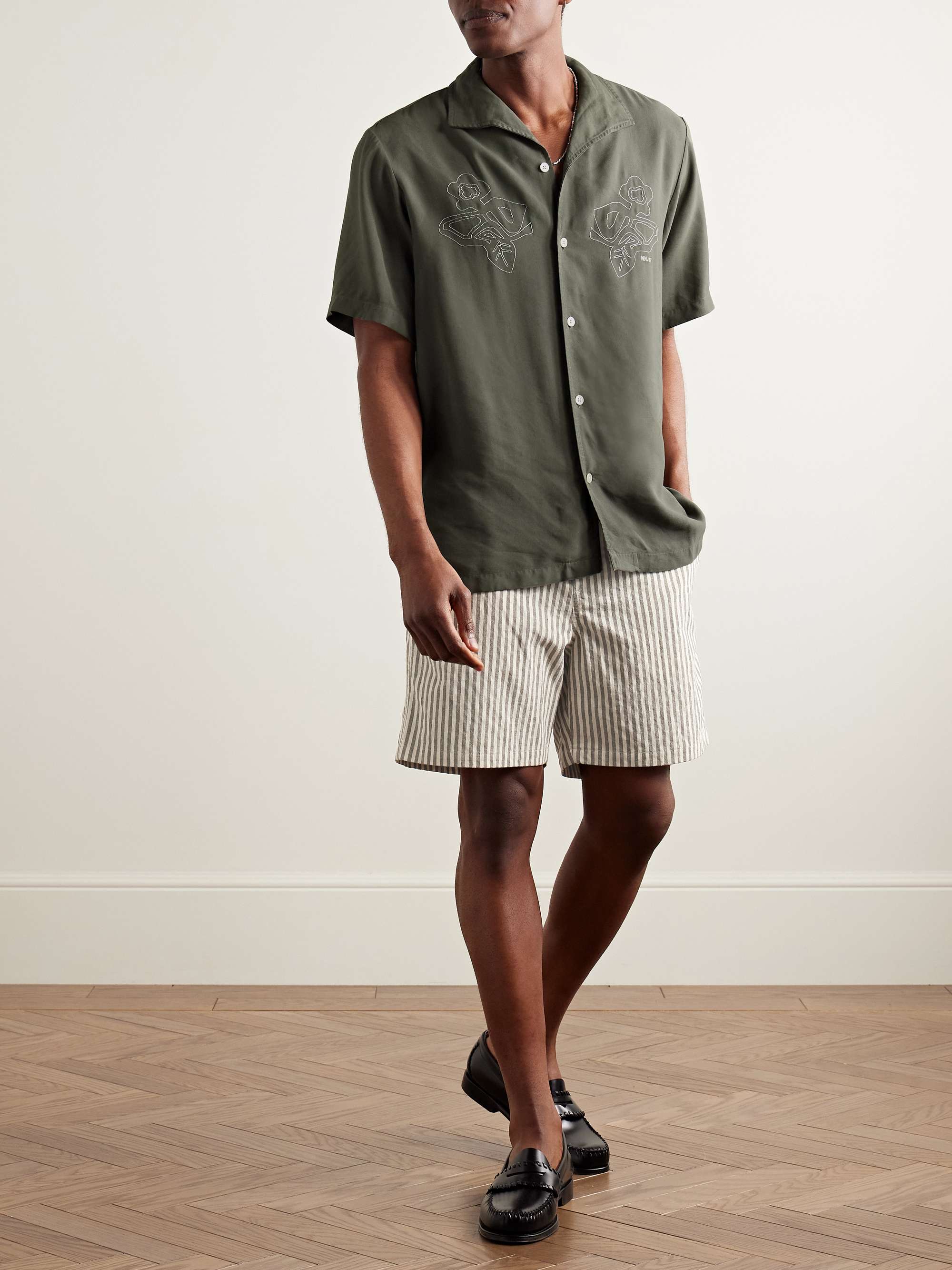 Gregor Straight-Leg Striped Cotton-Blend Drawstring Shorts view