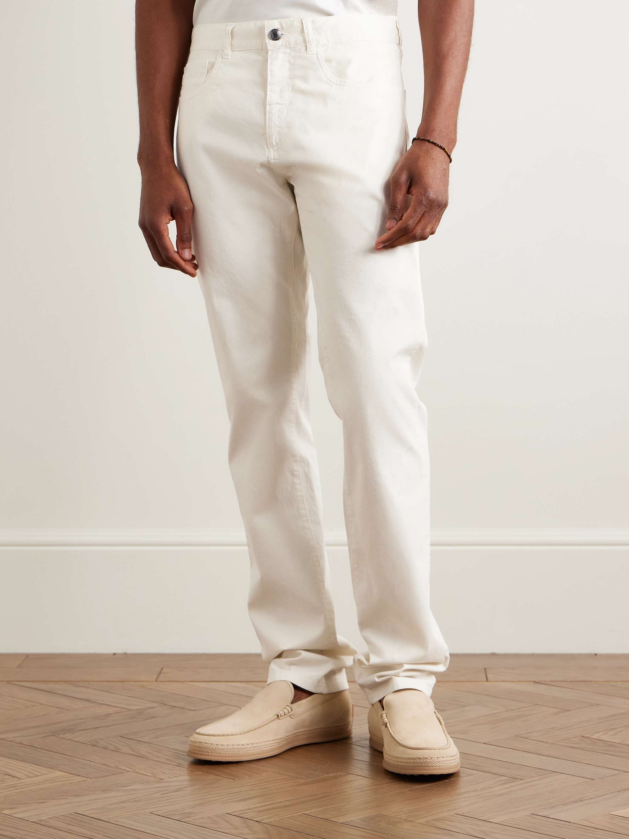 Slim-Fit Straight-Leg Cotton-Blend Twill Trousers view