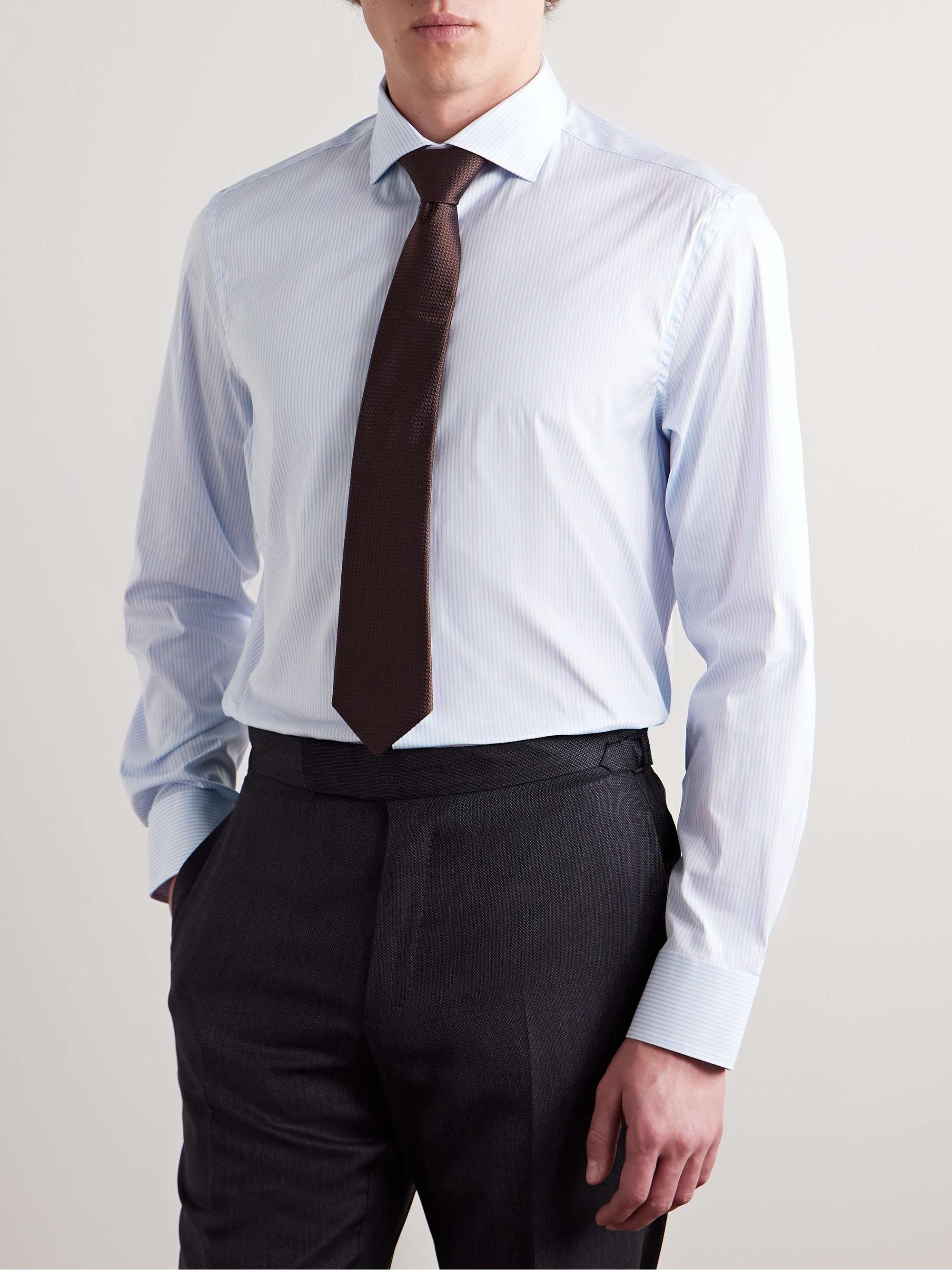 Cutaway-Collar Striped Cotton-Blend Poplin Shirt view