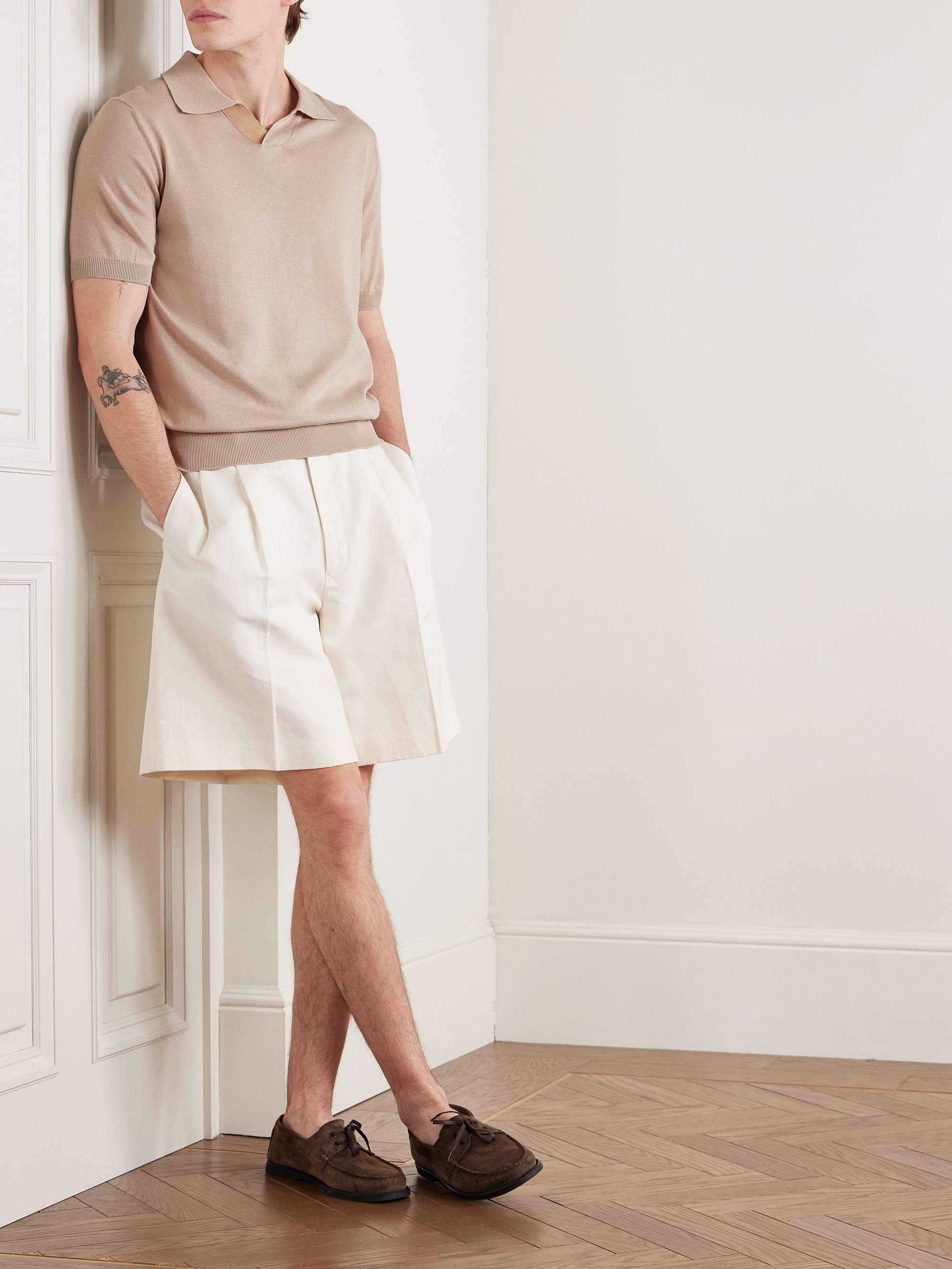 Suede-Trimmed Cotton and Modal-Blend Polo Shirt view
