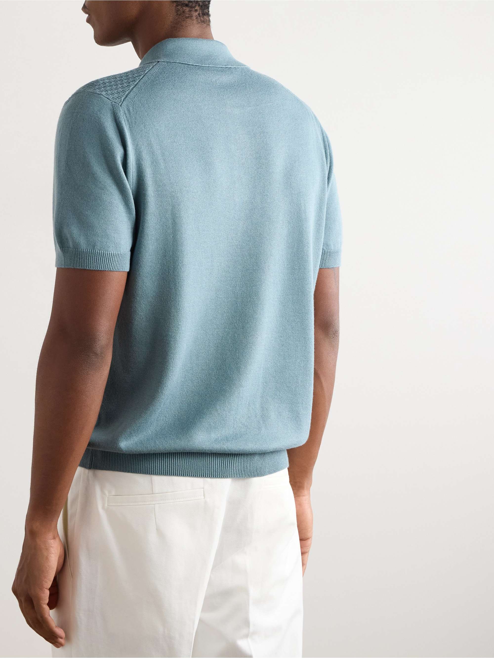 Textured-Knit Cotton and Modal-Blend Polo Shirt view