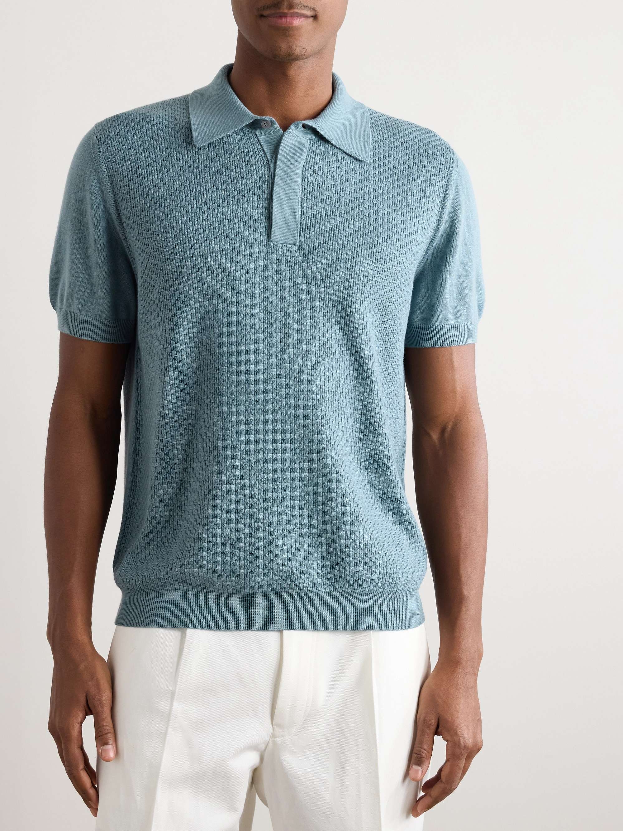 Textured-Knit Cotton and Modal-Blend Polo Shirt view